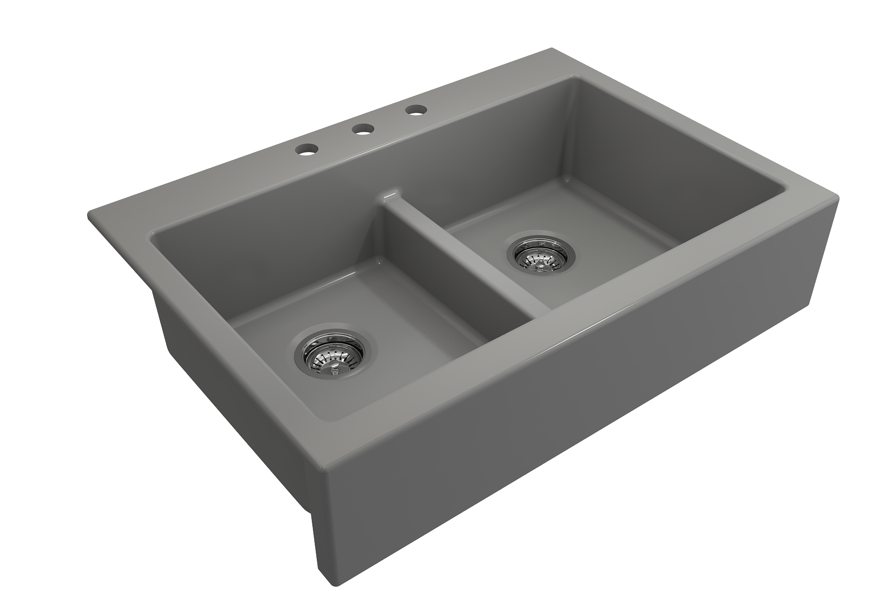 Nuova Apron Front Drop-In Fireclay 34 in. 50/50 Double Bowl Kitchen Sink with Protective Bottom Grids and Strainers 1501