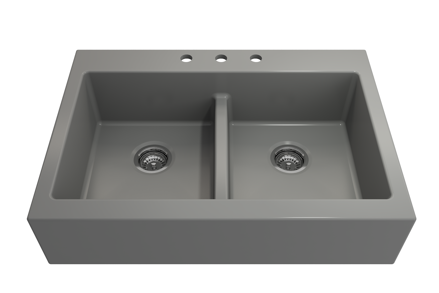 Nuova Apron Front Drop-In Fireclay 34 in. 50/50 Double Bowl Kitchen Sink with Protective Bottom Grids and Strainers 1501