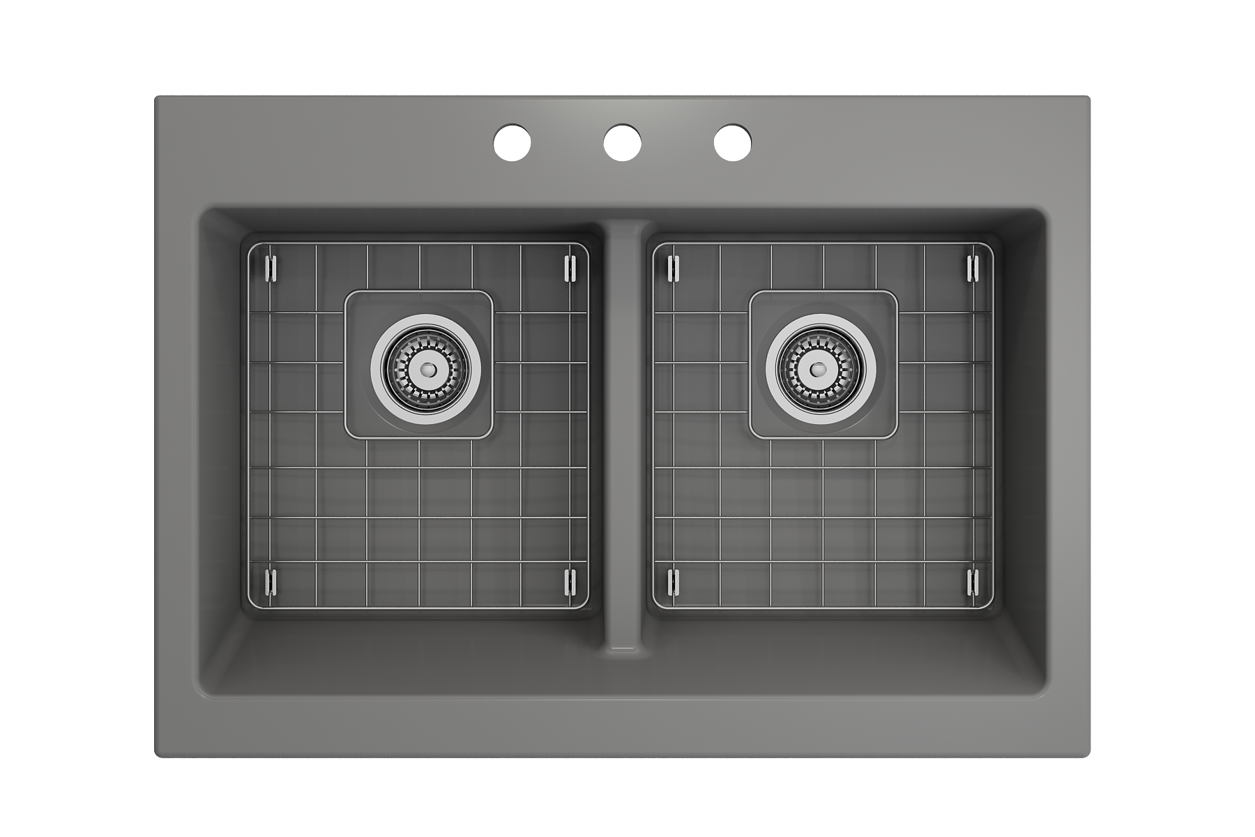 Nuova Apron Front Drop-In Fireclay 34 in. 50/50 Double Bowl Kitchen Sink with Protective Bottom Grids and Strainers 1501