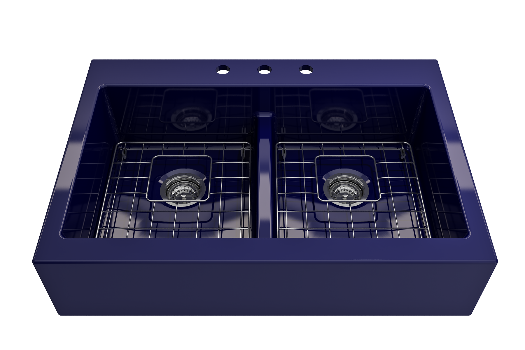 Nuova Apron Front Drop-In Fireclay 34 in. 50/50 Double Bowl Kitchen Sink with Protective Bottom Grids and Strainers 1501
