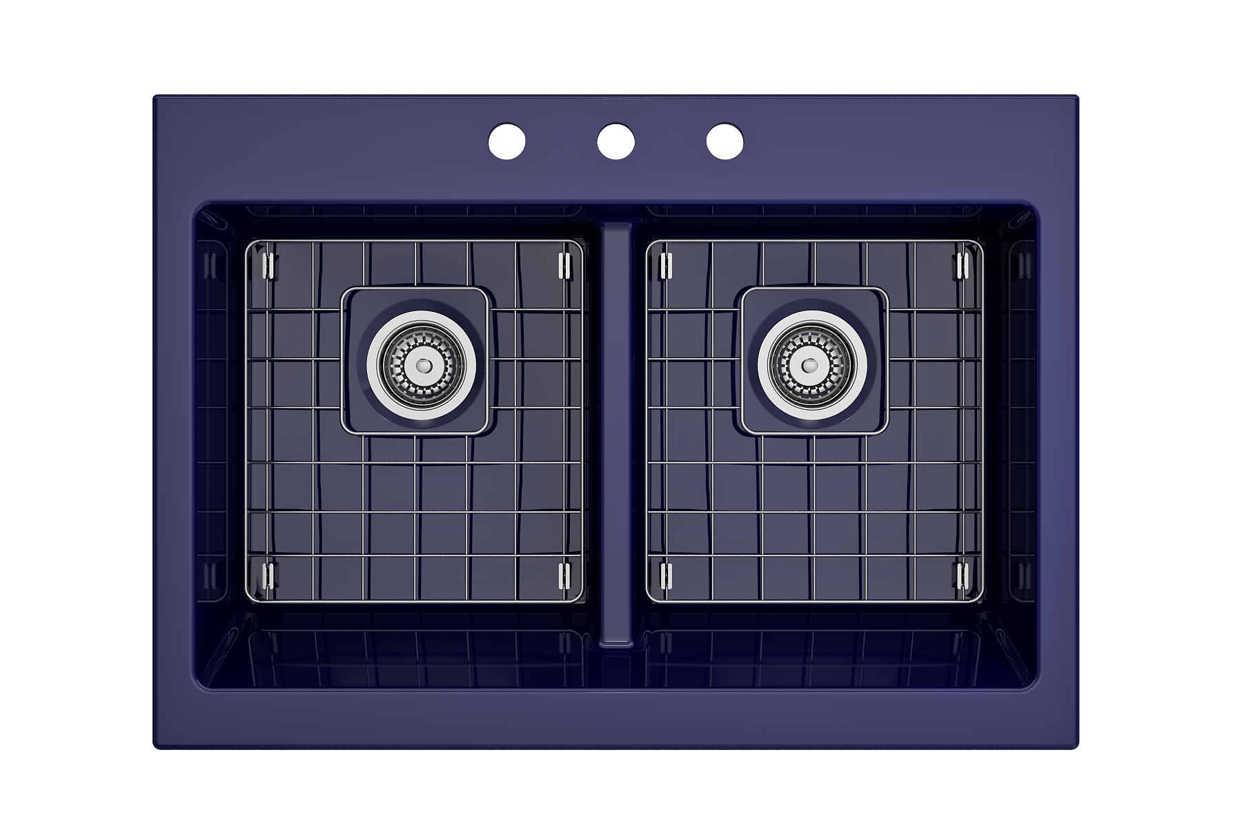 Nuova Apron Front Drop-In Fireclay 34 in. 50/50 Double Bowl Kitchen Sink with Protective Bottom Grids and Strainers 1501