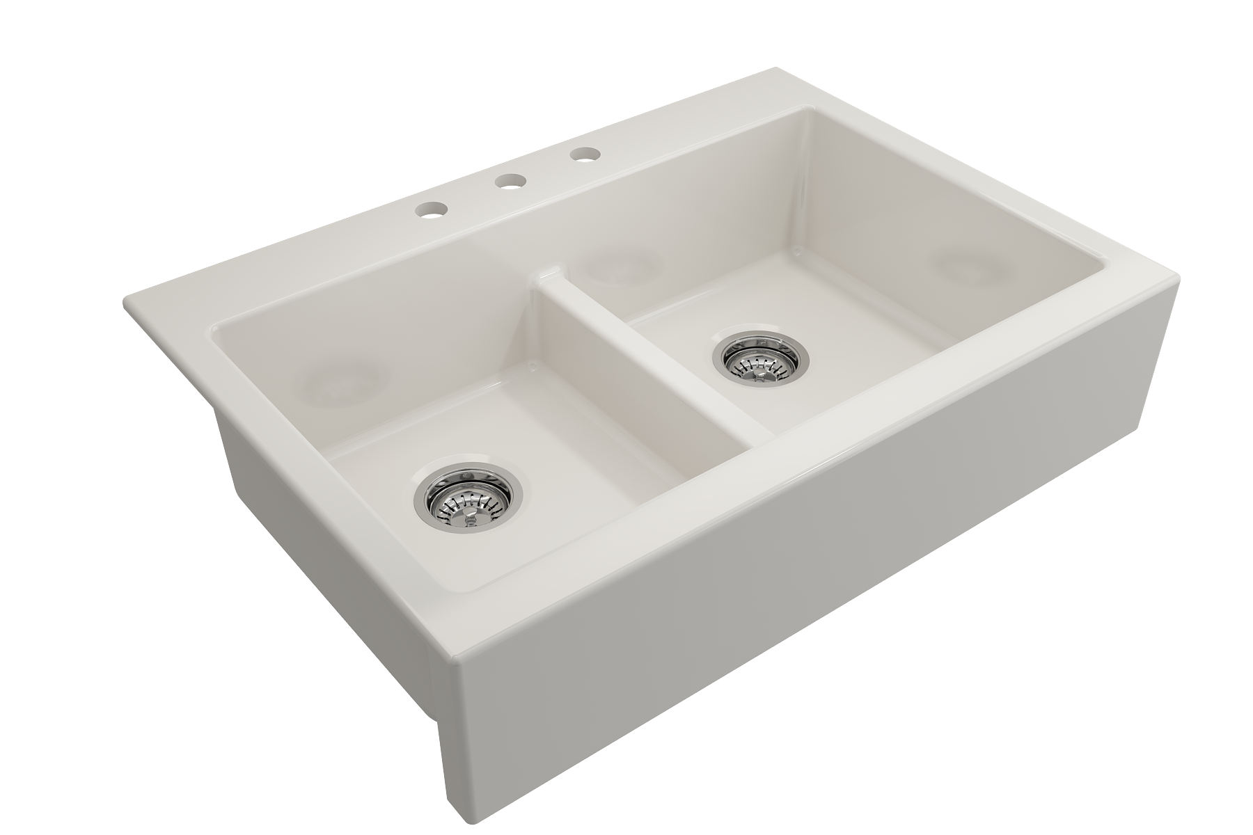 Nuova Apron Front Drop-In Fireclay 34 in. 50/50 Double Bowl Kitchen Sink with Protective Bottom Grids and Strainers 1501