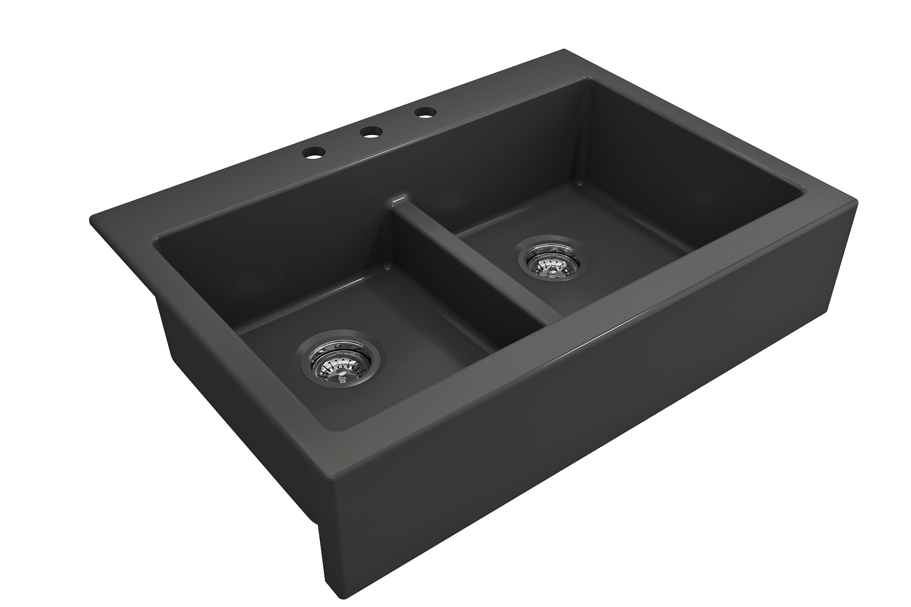 Nuova Apron Front Drop-In Fireclay 34 in. 50/50 Double Bowl Kitchen Sink with Protective Bottom Grids and Strainers 1501
