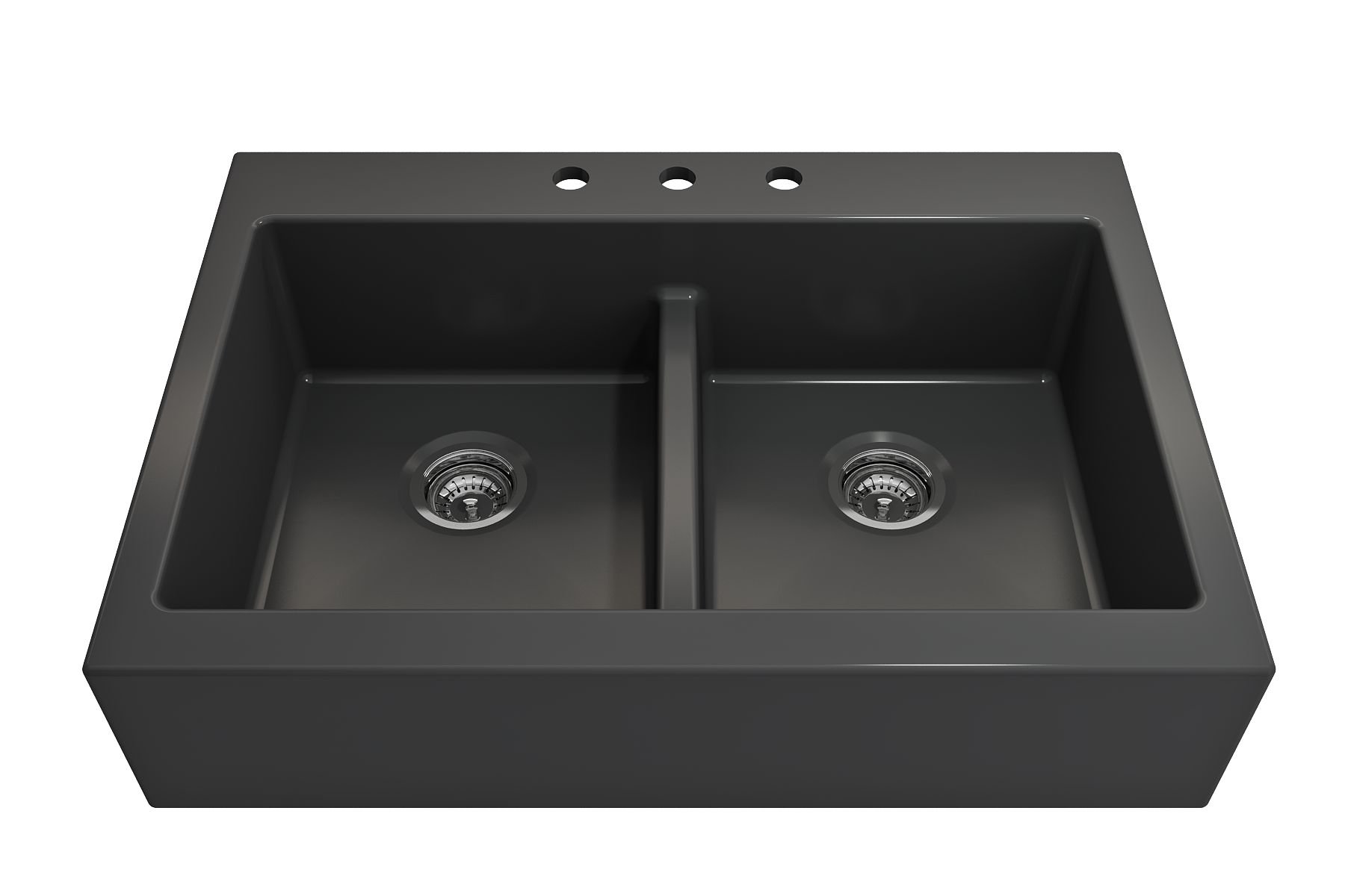 Nuova Apron Front Drop-In Fireclay 34 in. 50/50 Double Bowl Kitchen Sink with Protective Bottom Grids and Strainers 1501