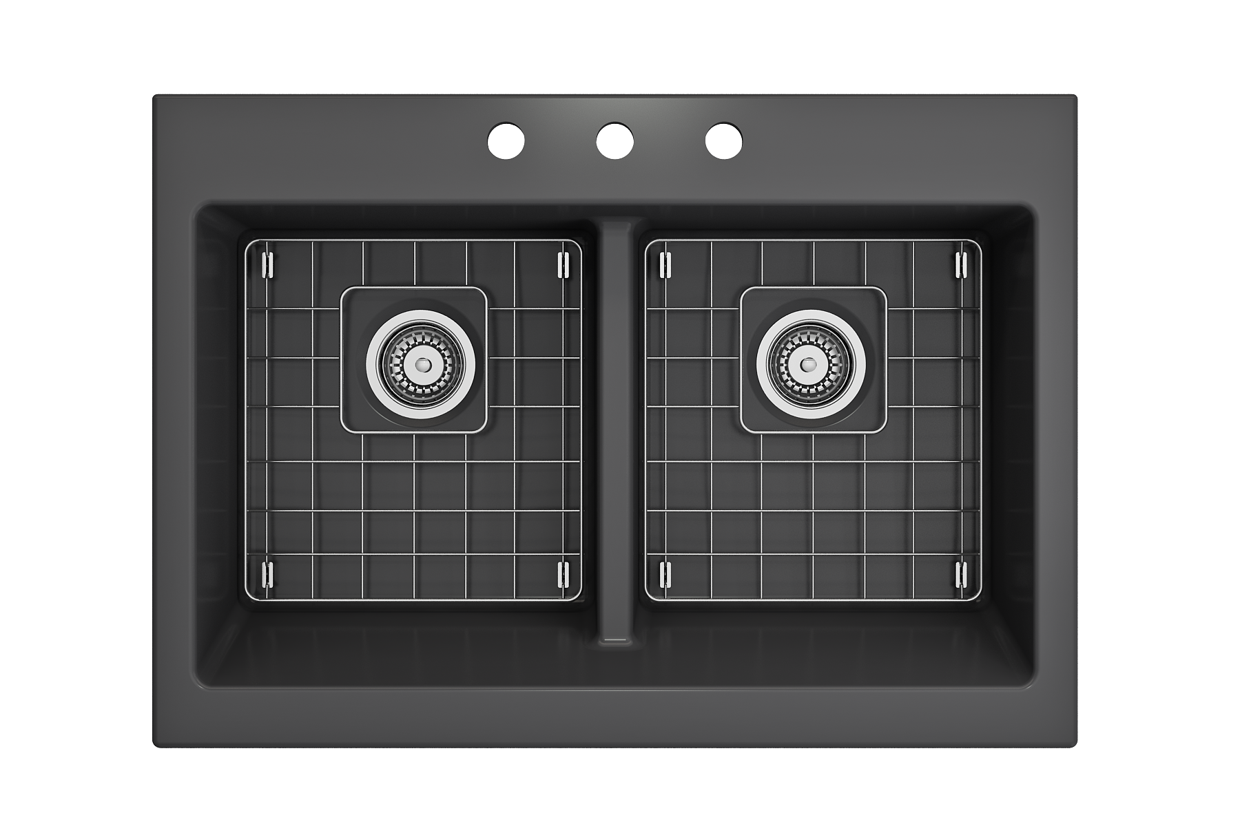 Nuova Apron Front Drop-In Fireclay 34 in. 50/50 Double Bowl Kitchen Sink with Protective Bottom Grids and Strainers 1501