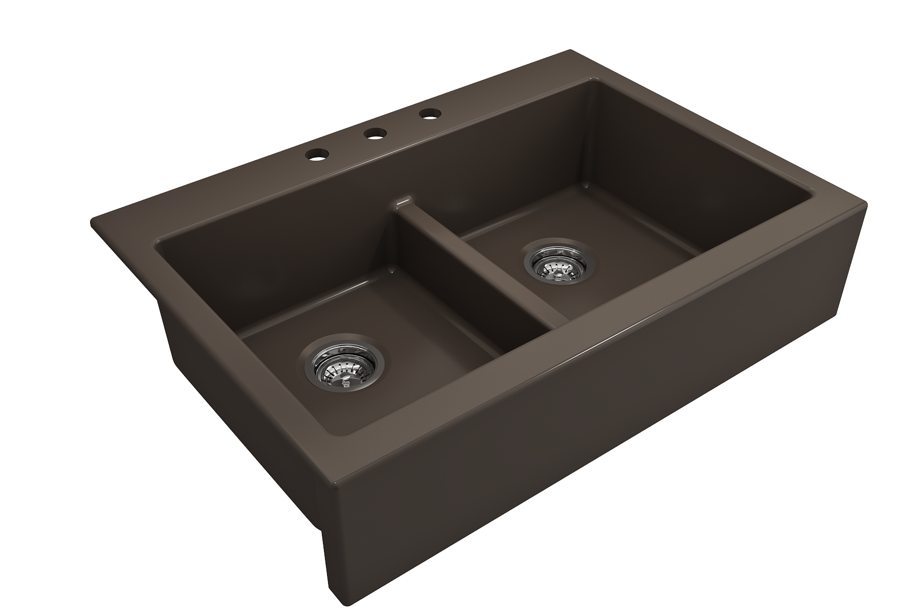 Nuova Apron Front Drop-In Fireclay 34 in. 50/50 Double Bowl Kitchen Sink with Protective Bottom Grids and Strainers 1501