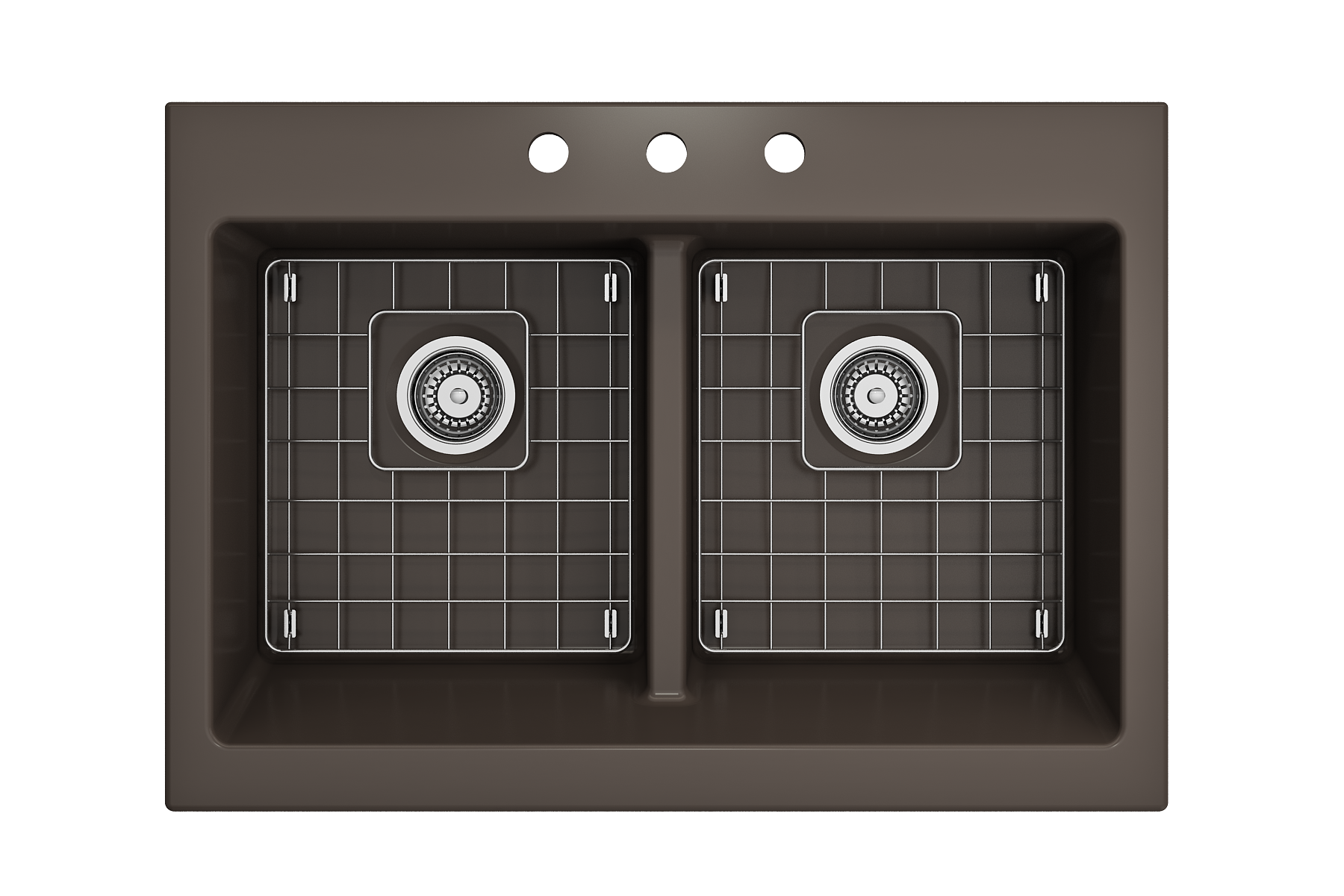 Nuova Apron Front Drop-In Fireclay 34 in. 50/50 Double Bowl Kitchen Sink with Protective Bottom Grids and Strainers 1501