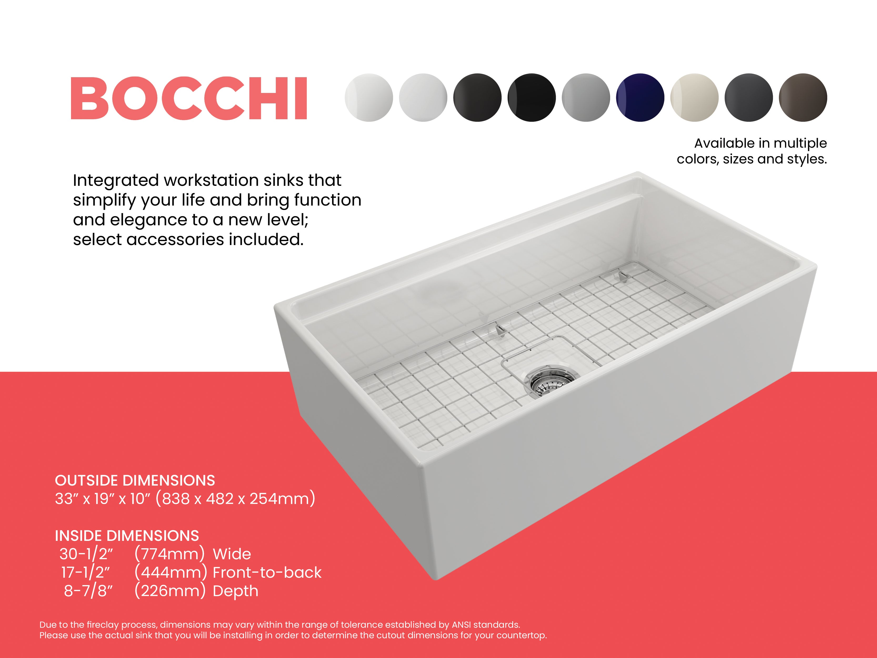 Contempo Step-Rim Apron Front Fireclay 33 in. Single Bowl Kitchen Sink with Integrated Work Station & Accessories 1504