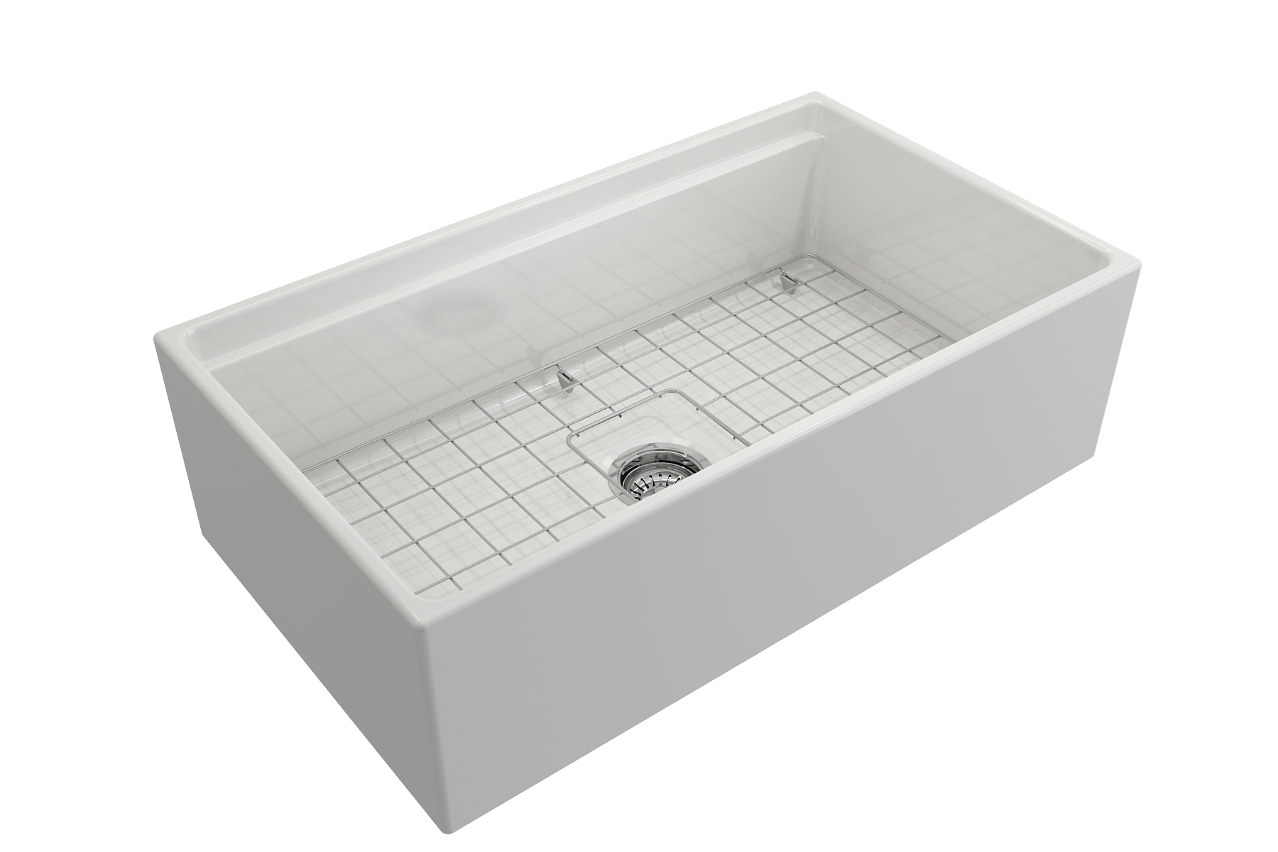 Contempo Step-Rim Apron Front Fireclay 33 in. Single Bowl Kitchen Sink with Integrated Work Station & Accessories 1504