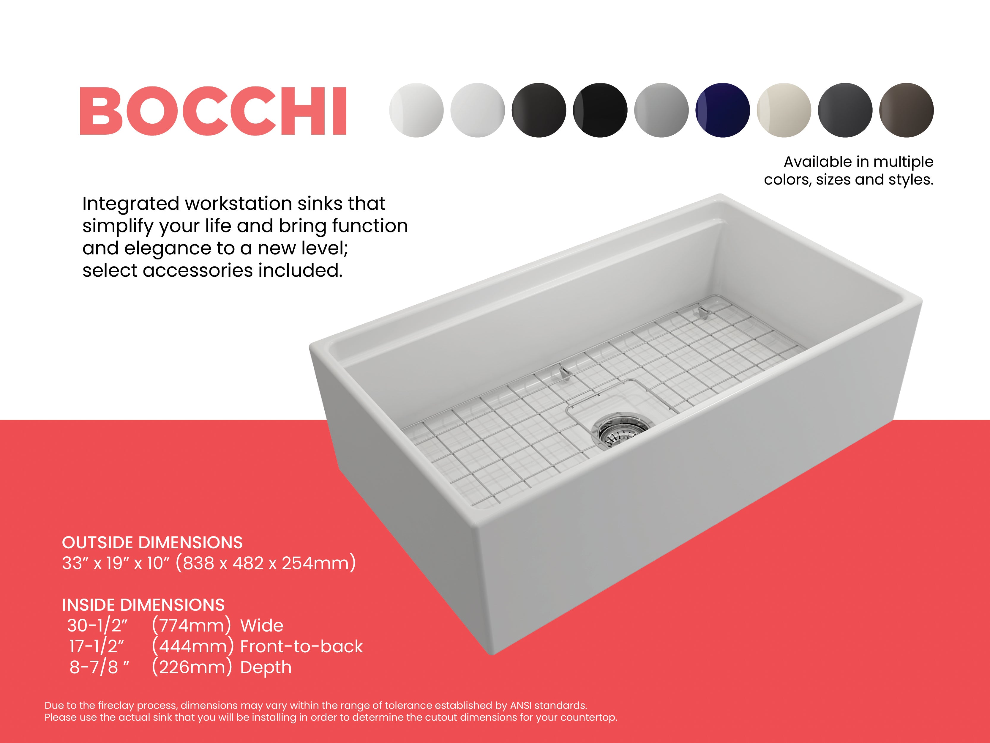 Contempo Step-Rim Apron Front Fireclay 33 in. Single Bowl Kitchen Sink with Integrated Work Station & Accessories 1504