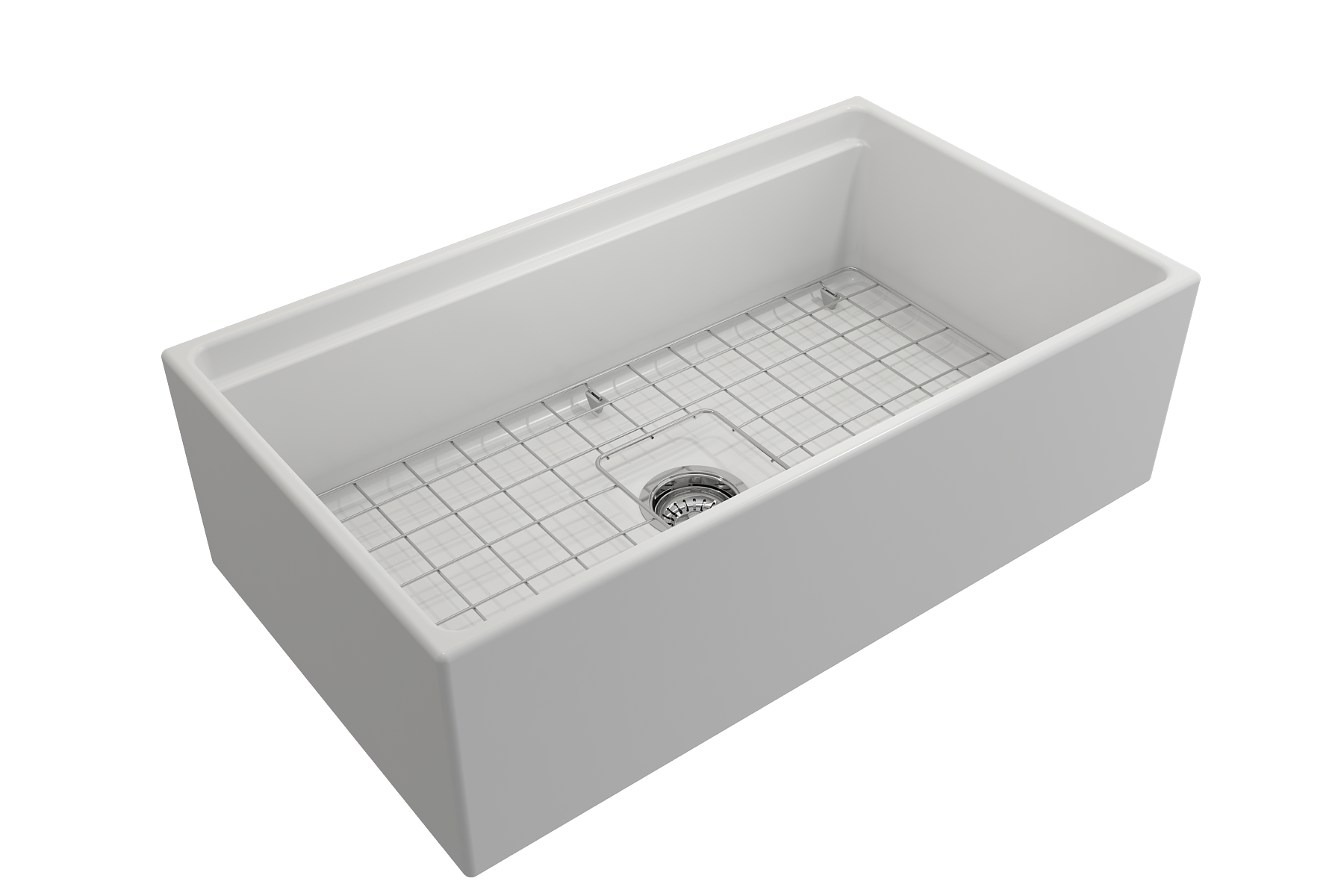 Contempo Step-Rim Apron Front Fireclay 33 in. Single Bowl Kitchen Sink with Integrated Work Station & Accessories 1504