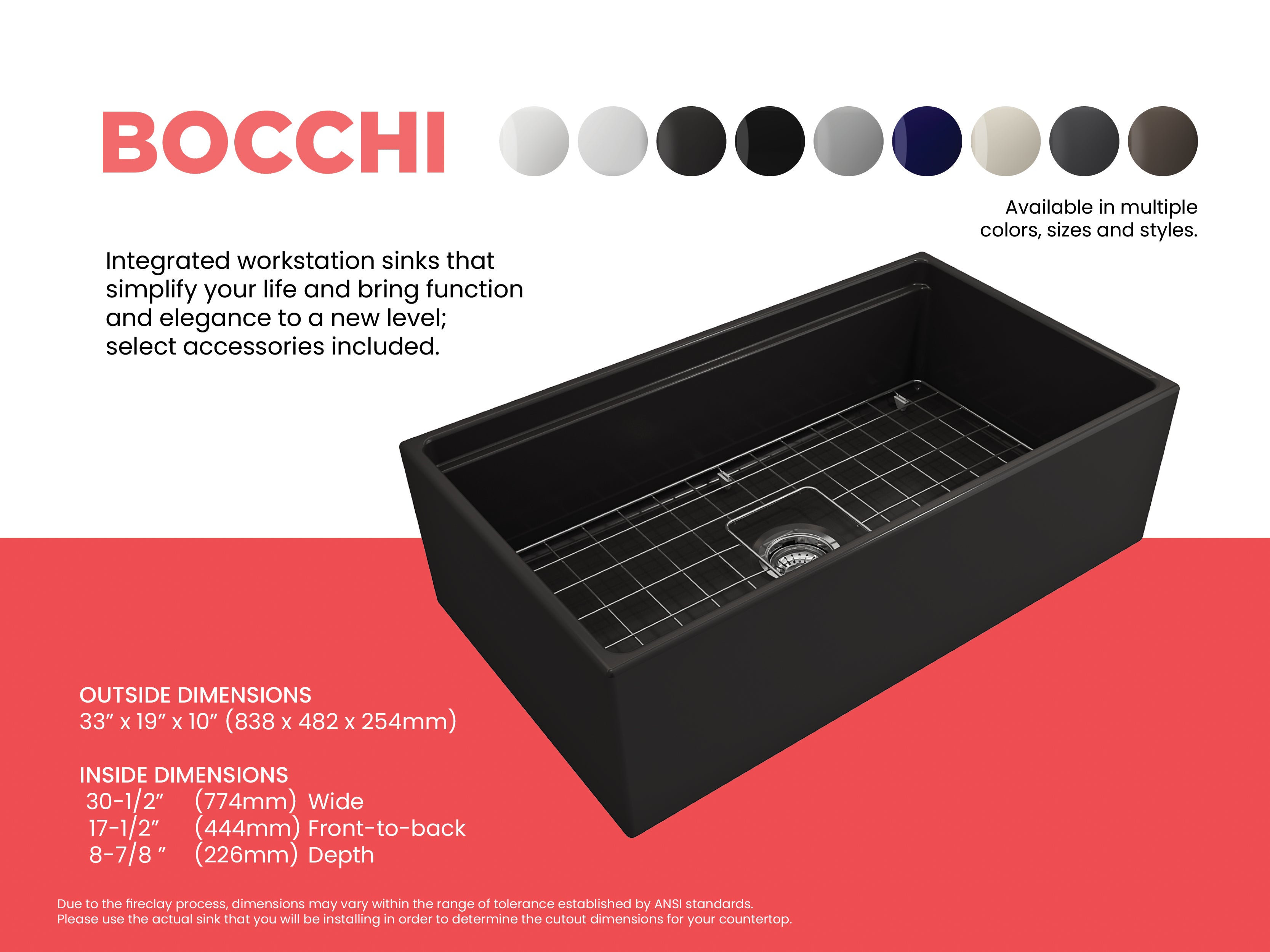 Contempo Step-Rim Apron Front Fireclay 33 in. Single Bowl Kitchen Sink with Integrated Work Station & Accessories 1504