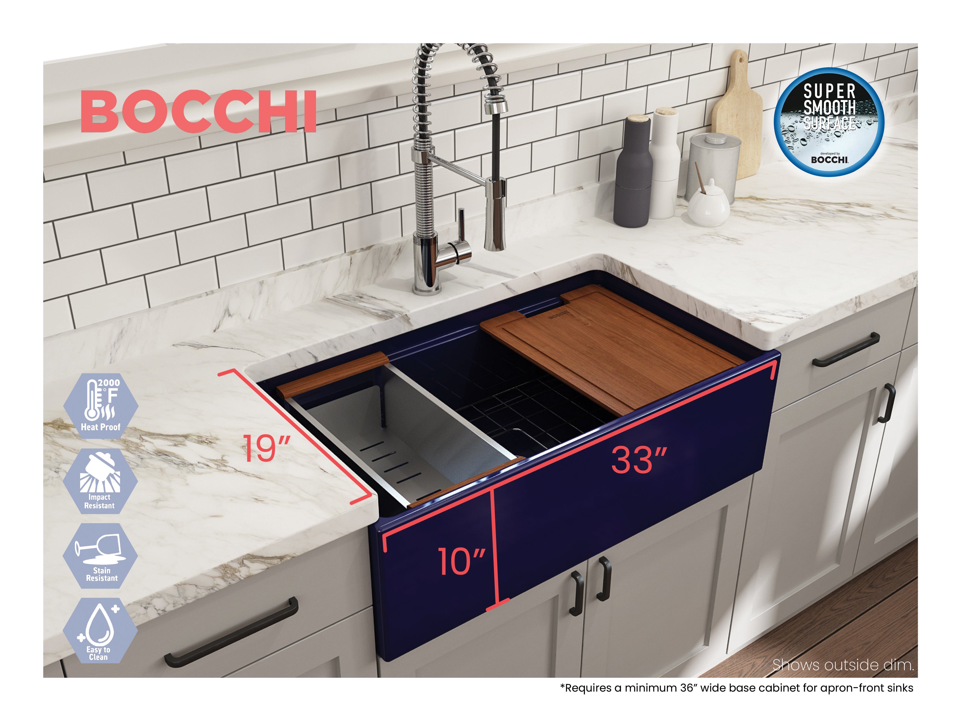 Contempo Step-Rim Apron Front Fireclay 33 in. Single Bowl Kitchen Sink with Integrated Work Station & Accessories 1504