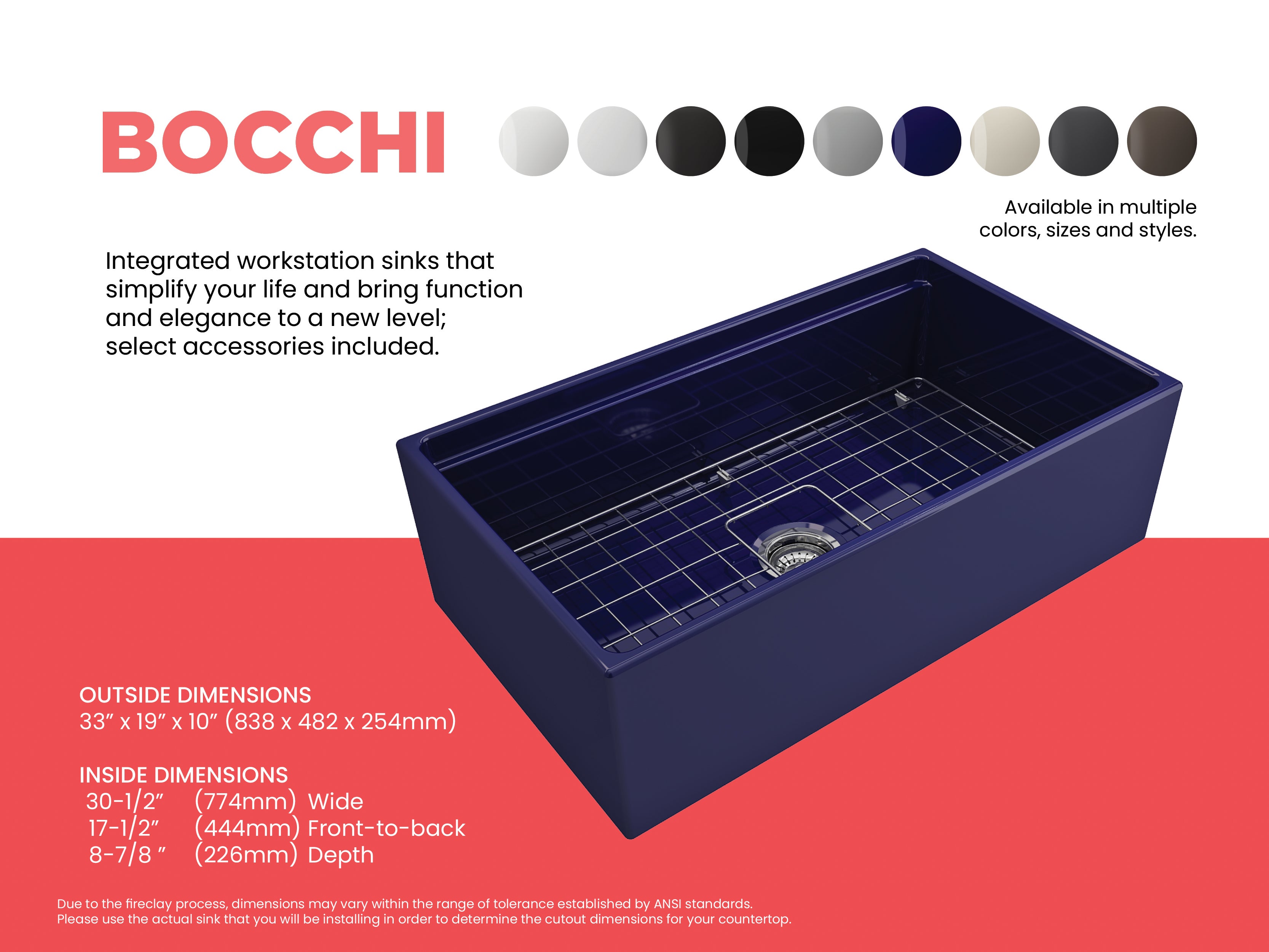Contempo Step-Rim Apron Front Fireclay 33 in. Single Bowl Kitchen Sink with Integrated Work Station & Accessories 1504