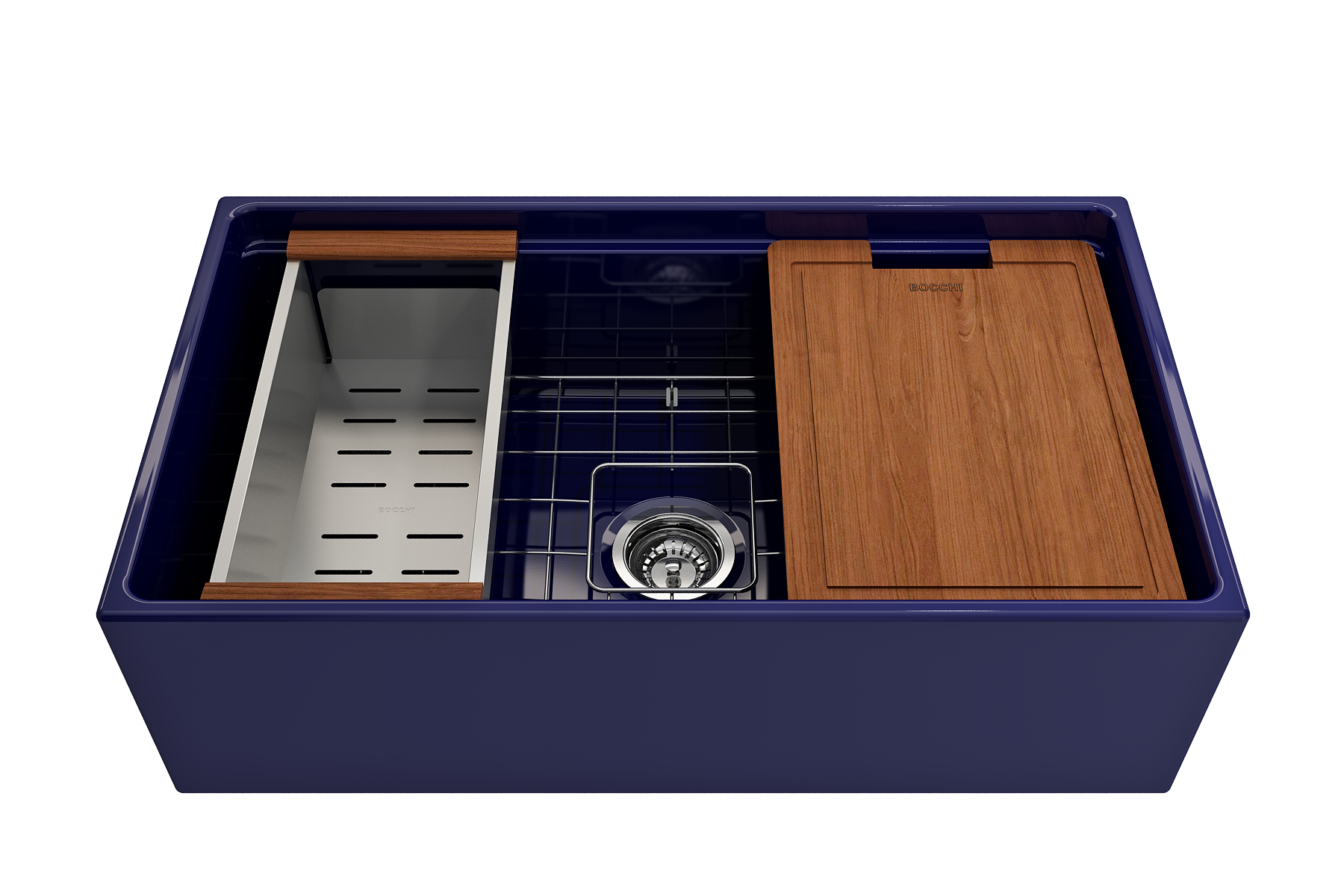Contempo Step-Rim Apron Front Fireclay 33 in. Single Bowl Kitchen Sink with Integrated Work Station & Accessories 1504