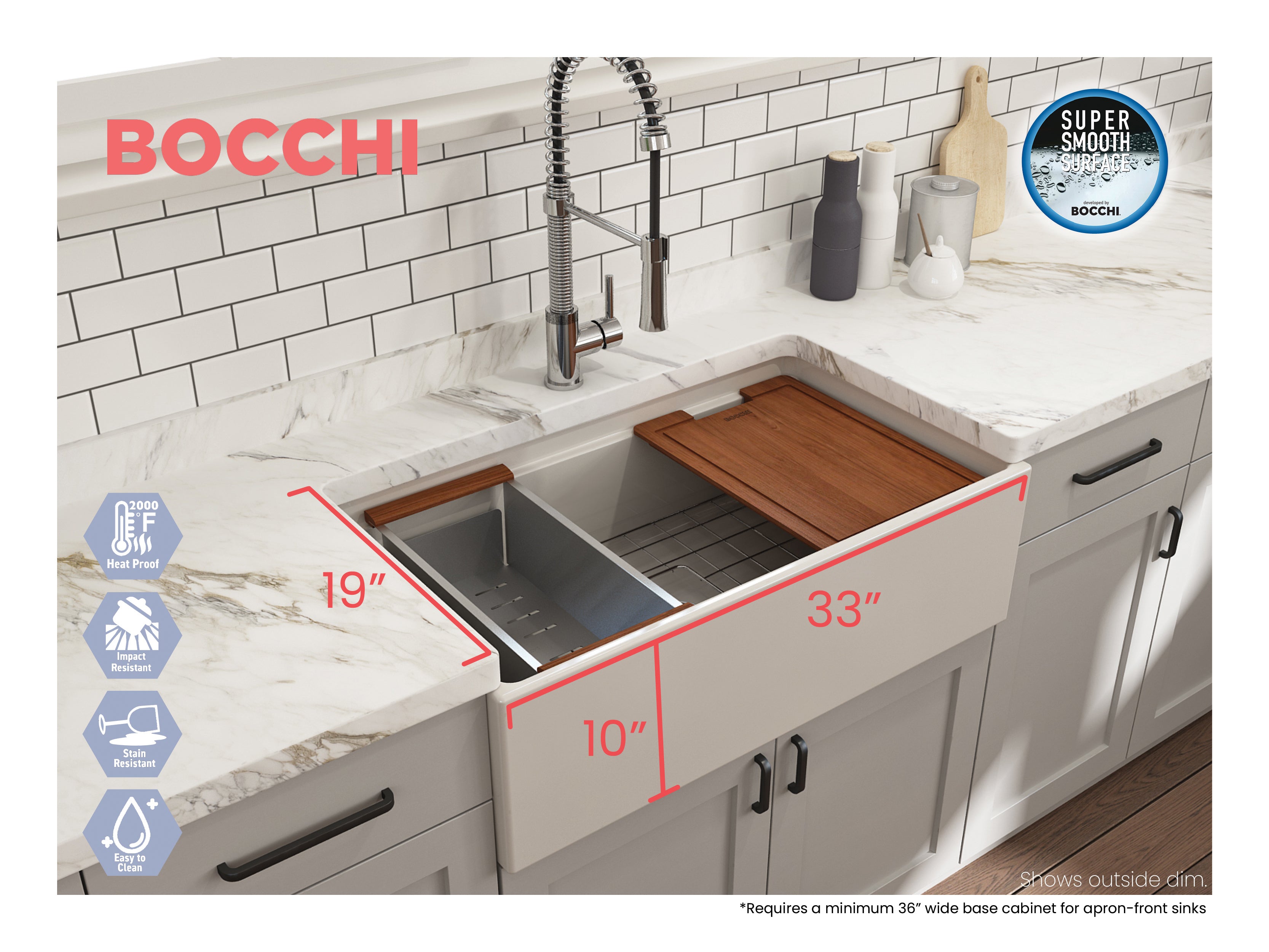 Contempo Step-Rim Apron Front Fireclay 33 in. Single Bowl Kitchen Sink with Integrated Work Station & Accessories 1504