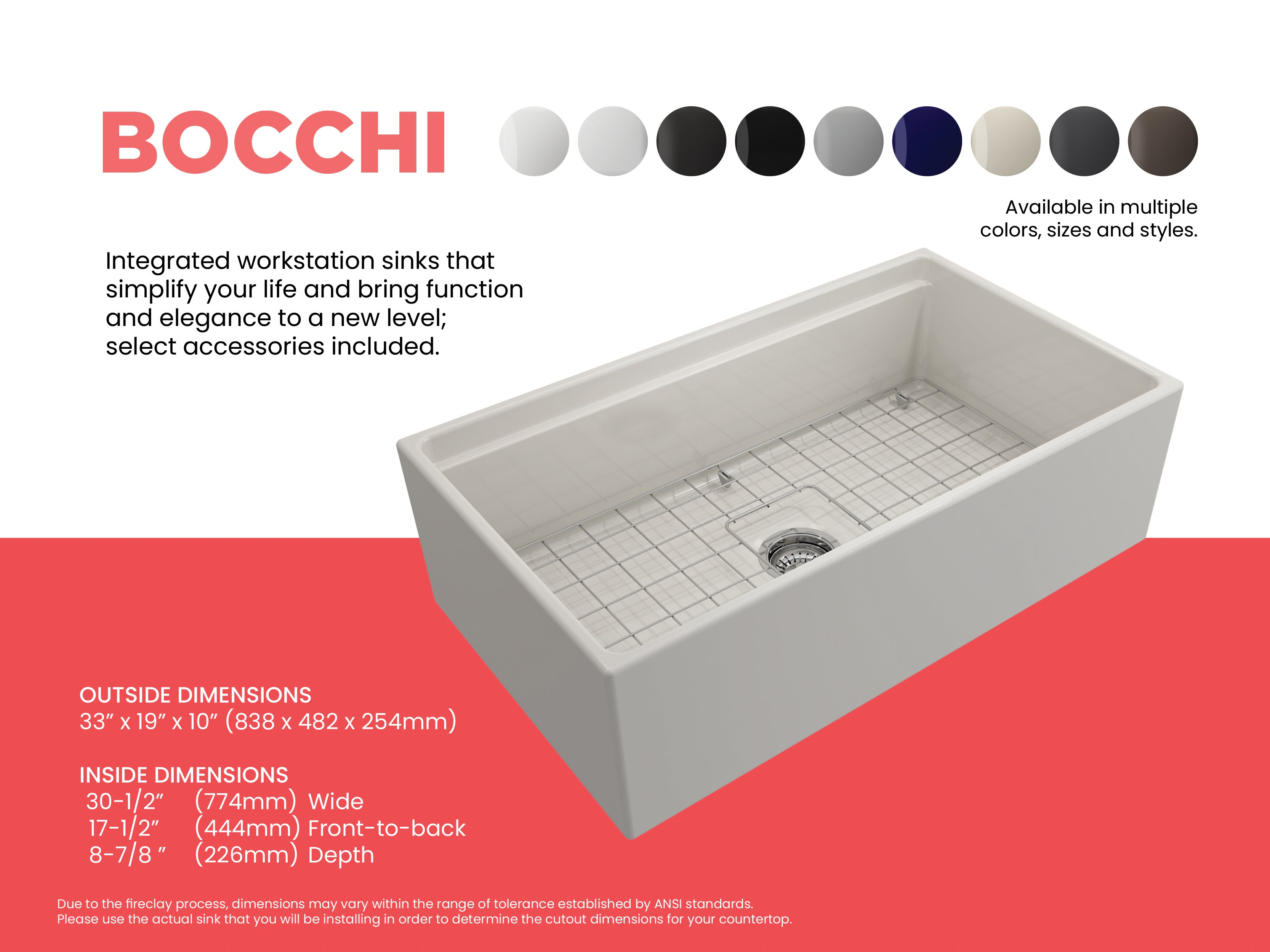 Contempo Step-Rim Apron Front Fireclay 33 in. Single Bowl Kitchen Sink with Integrated Work Station & Accessories 1504