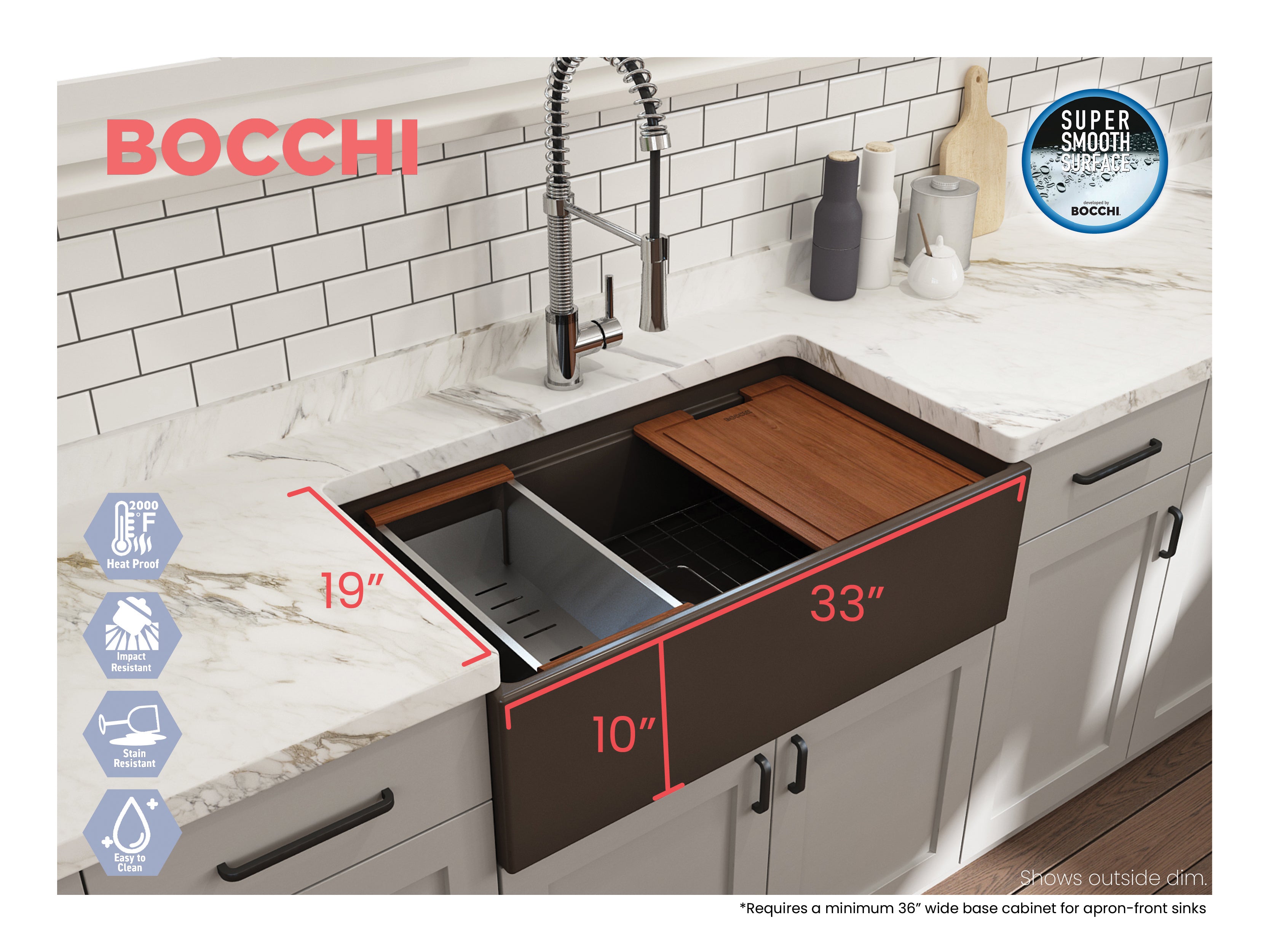 Contempo Step-Rim Apron Front Fireclay 33 in. Single Bowl Kitchen Sink with Integrated Work Station & Accessories 1504