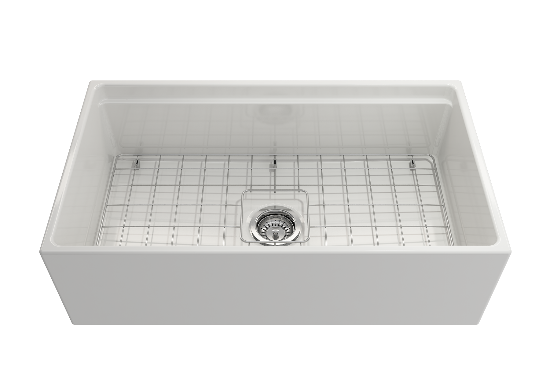 Contempo Step-Rim Apron Front Fireclay 33 in. Single Bowl Kitchen Sink with Integrated Work Station & Accessories 1504