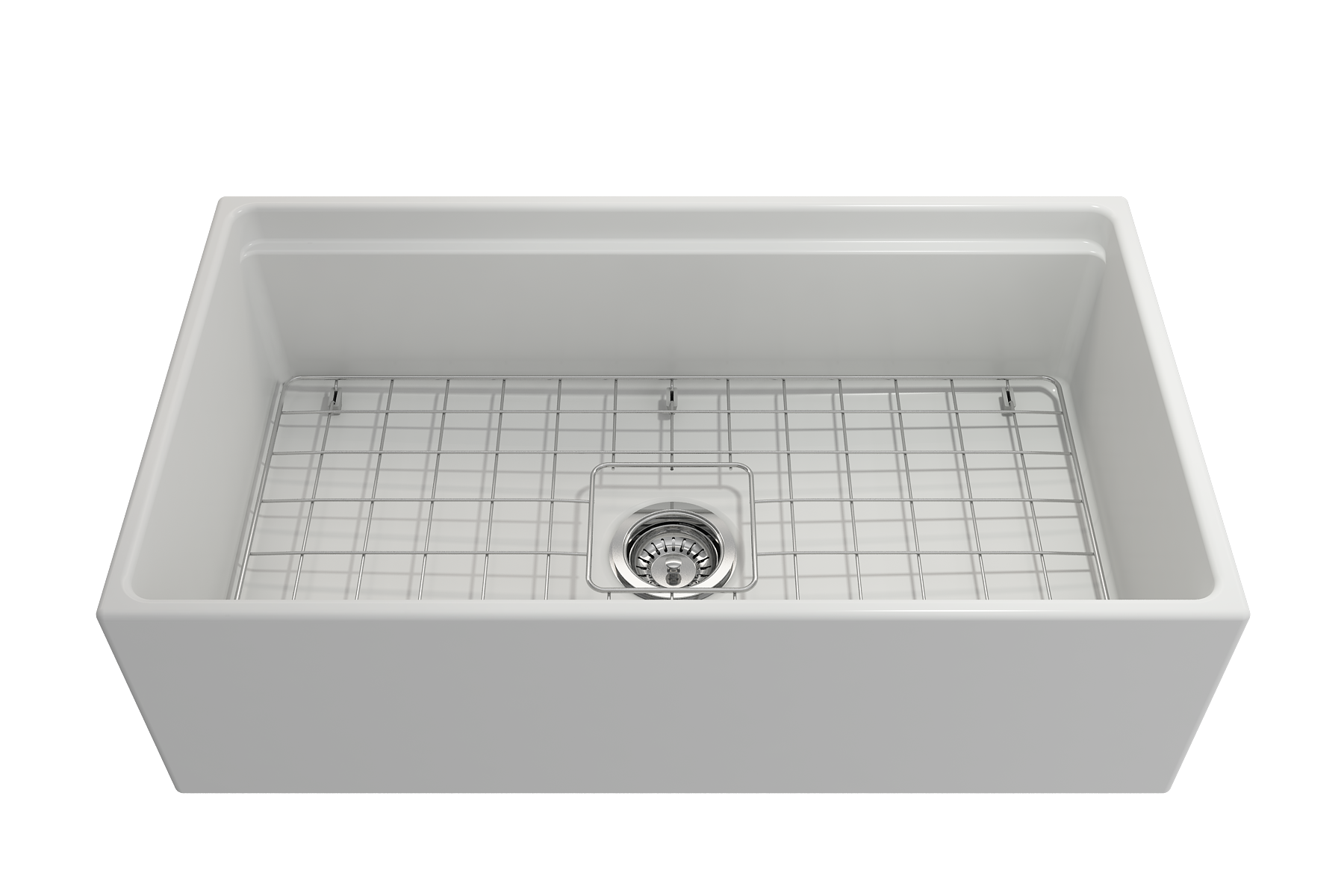 Contempo Step-Rim Apron Front Fireclay 33 in. Single Bowl Kitchen Sink with Integrated Work Station & Accessories 1504