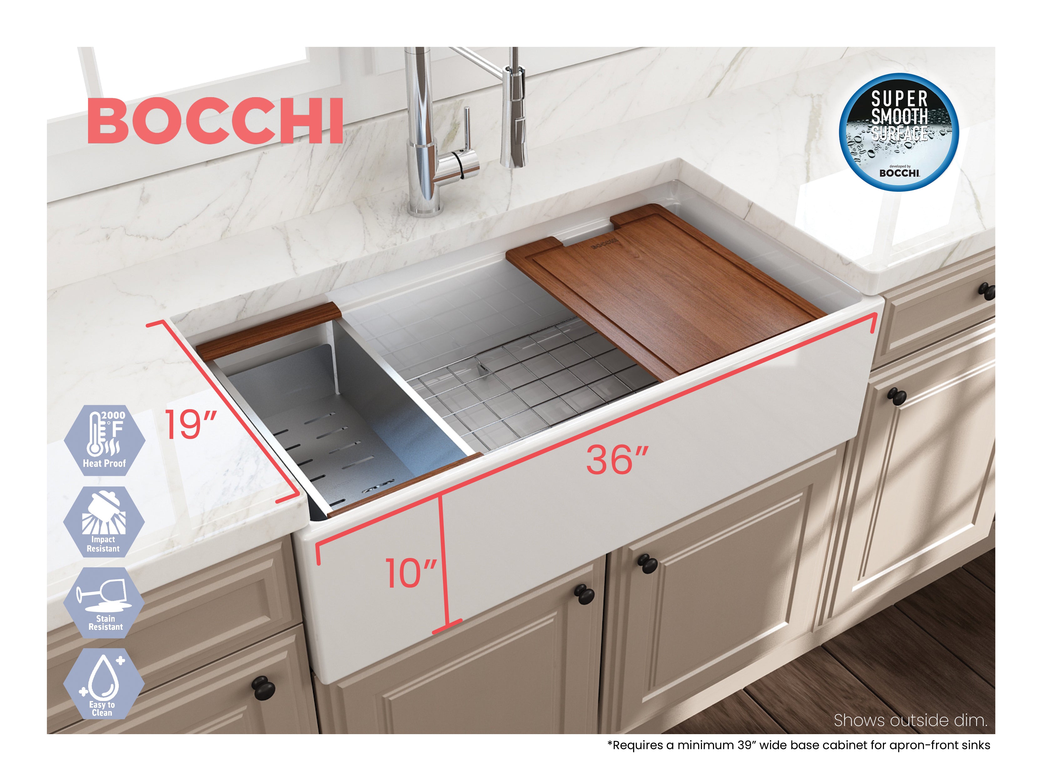 Contempo Step-Rim Apron Front Fireclay 36 in. Single Bowl Kitchen Sink with Integrated Work Station & Accessories 1505