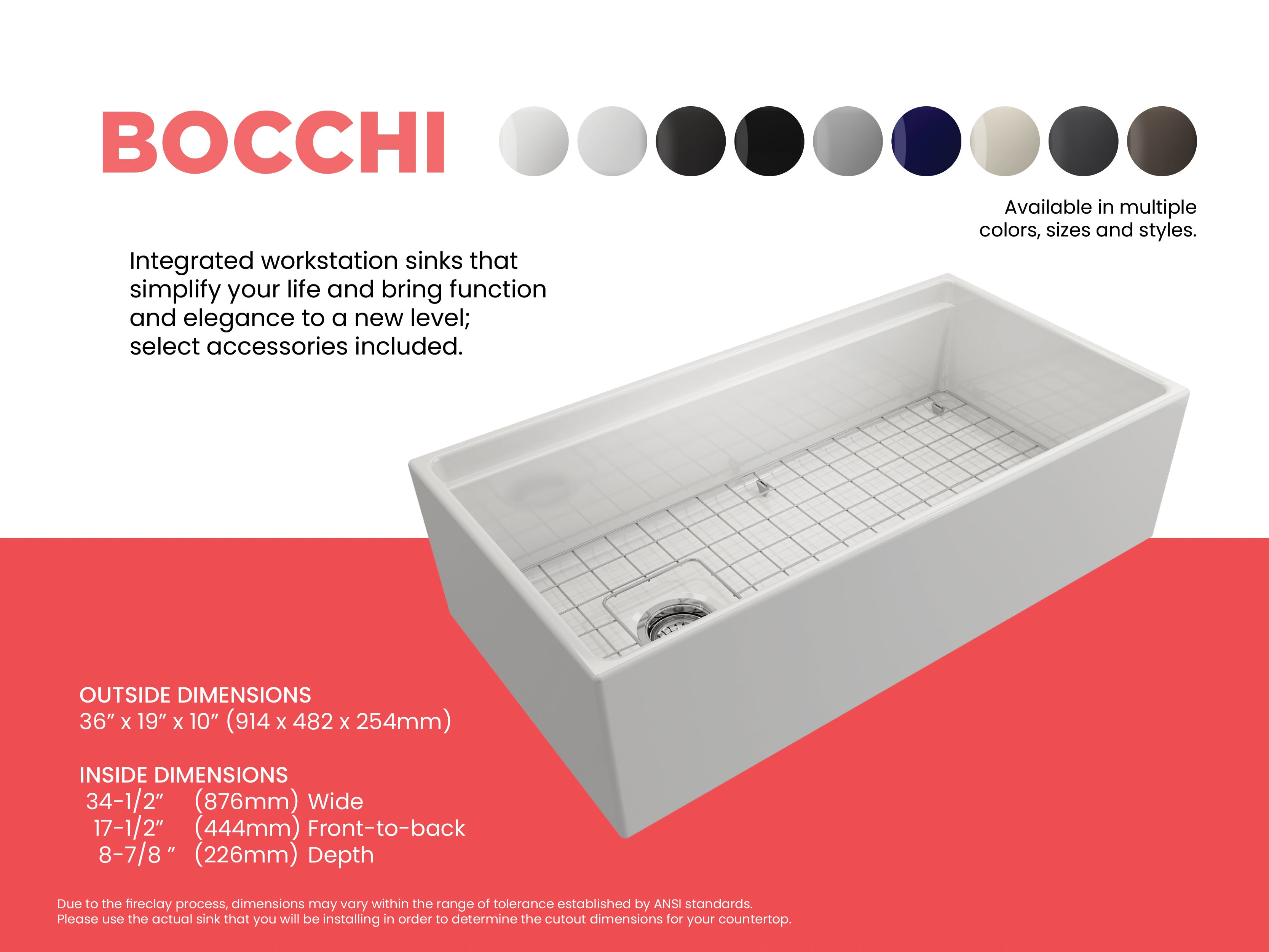 Contempo Step-Rim Apron Front Fireclay 36 in. Single Bowl Kitchen Sink with Integrated Work Station & Accessories 1505