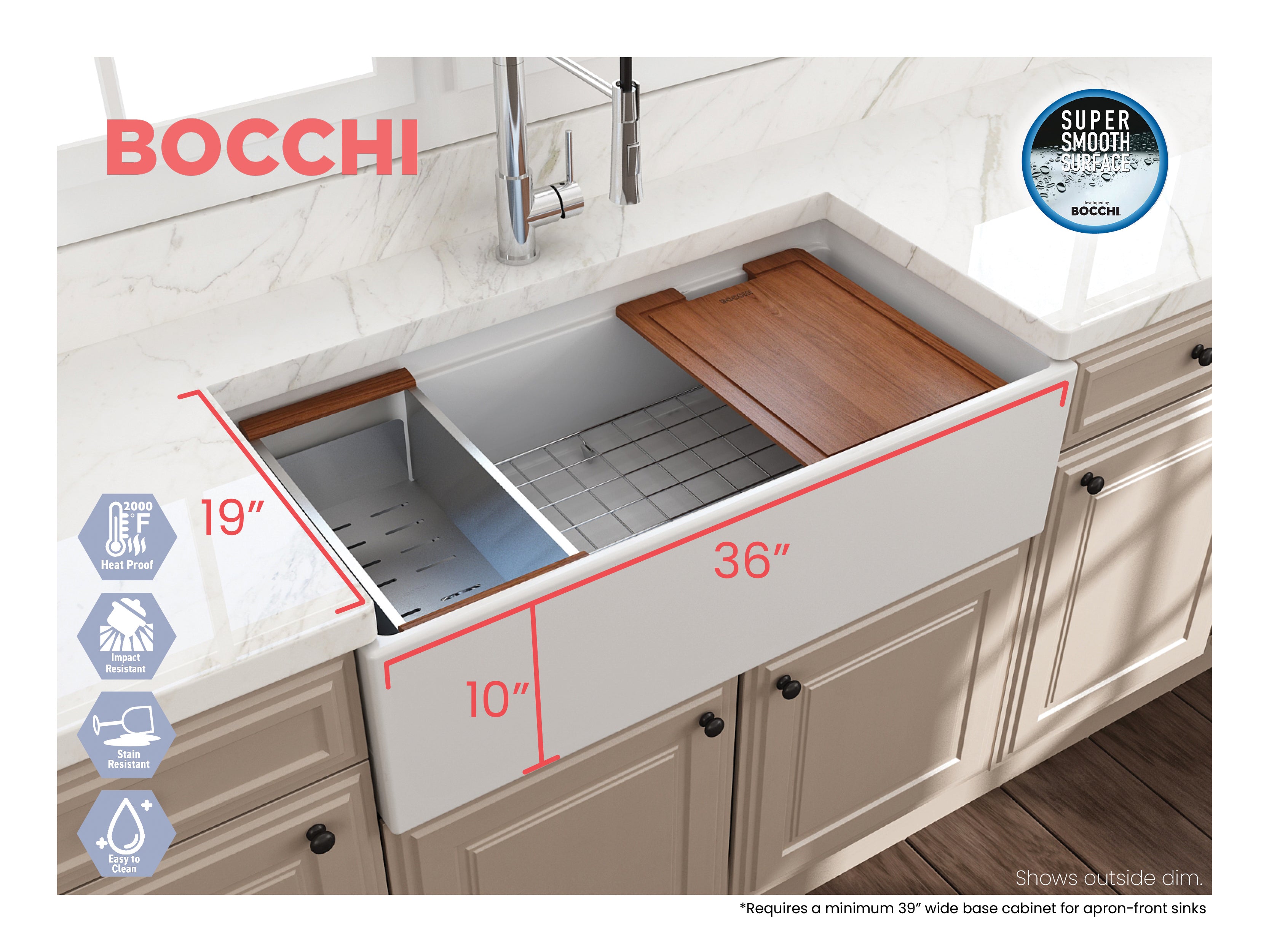 Contempo Step-Rim Apron Front Fireclay 36 in. Single Bowl Kitchen Sink with Integrated Work Station & Accessories 1505