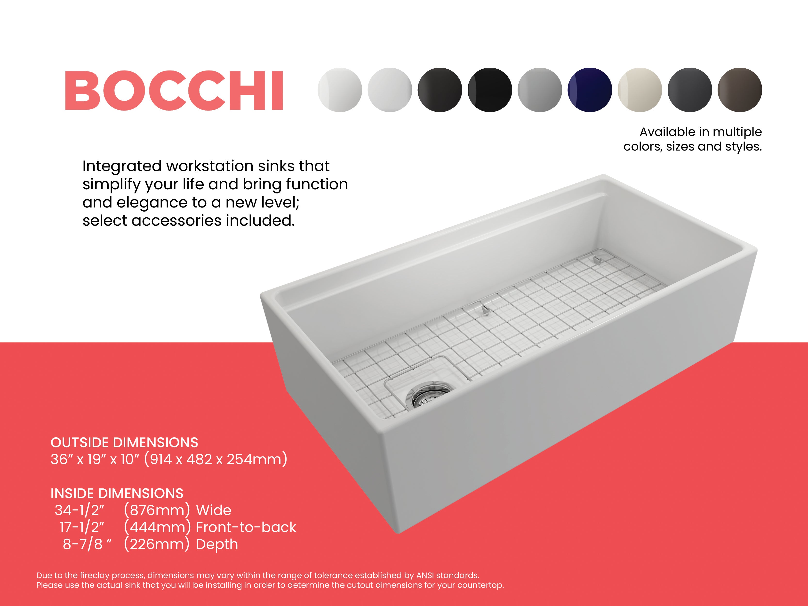 Contempo Step-Rim Apron Front Fireclay 36 in. Single Bowl Kitchen Sink with Integrated Work Station & Accessories 1505