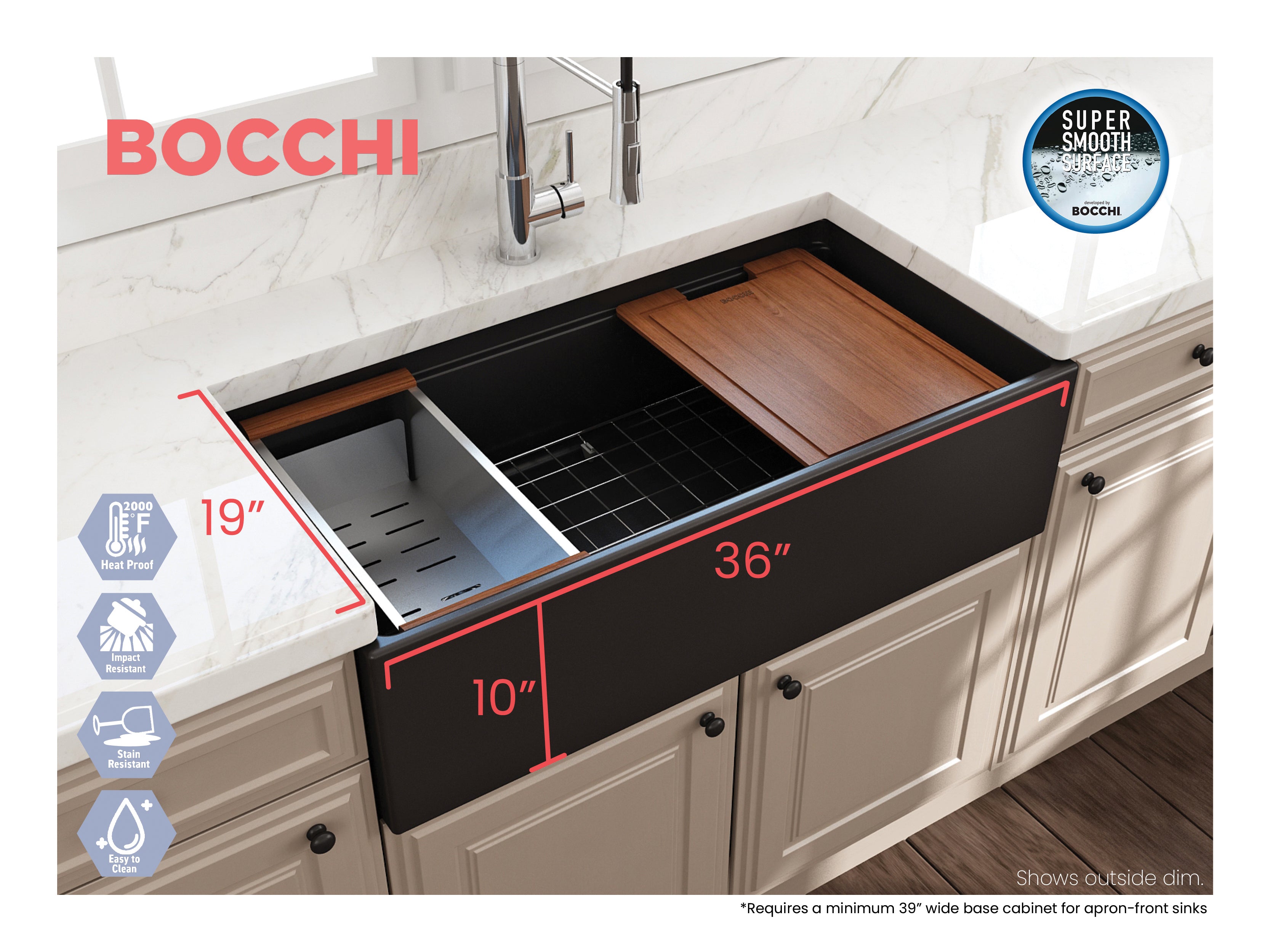 Contempo Step-Rim Apron Front Fireclay 36 in. Single Bowl Kitchen Sink with Integrated Work Station & Accessories 1505