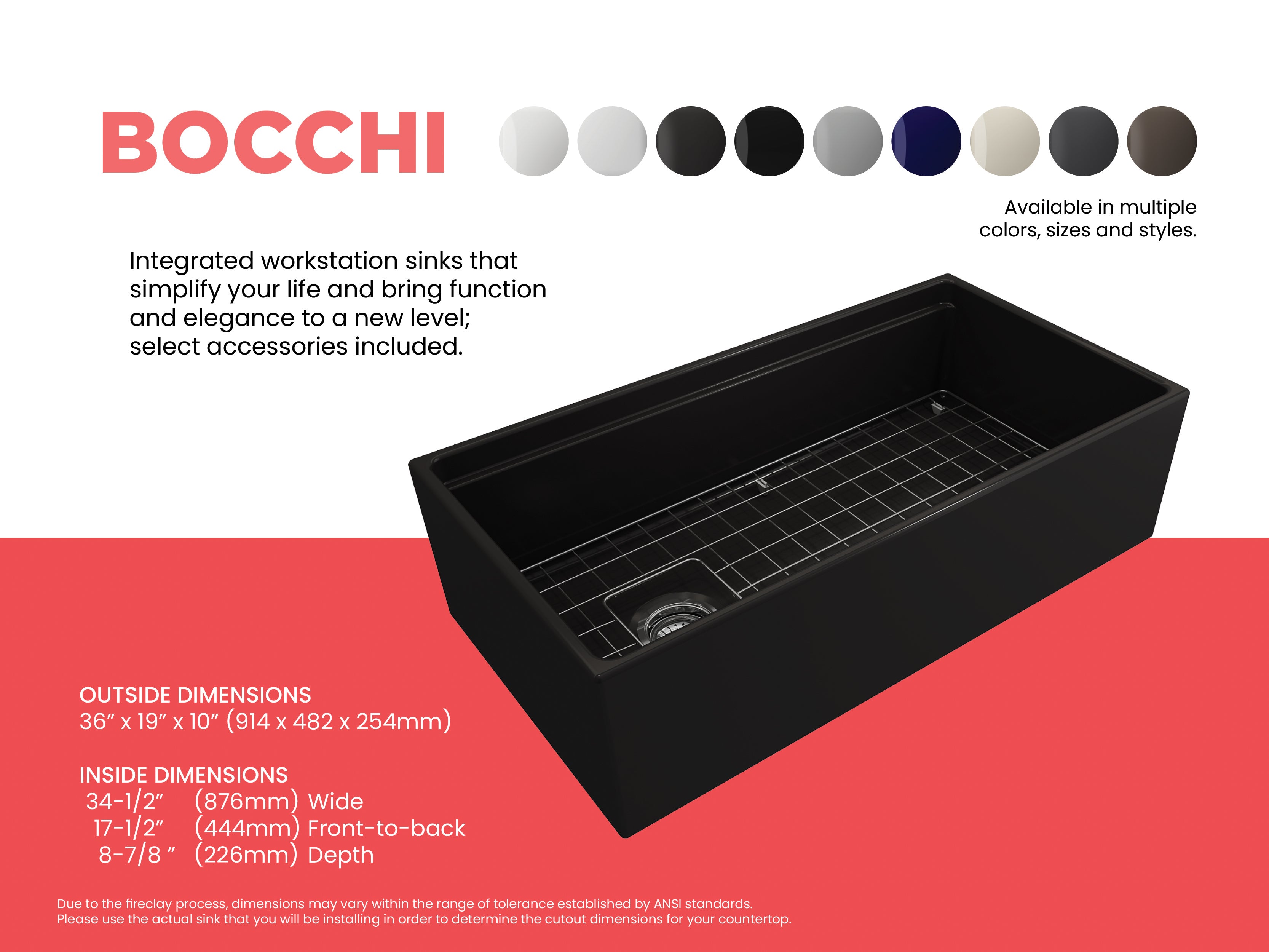 Contempo Step-Rim Apron Front Fireclay 36 in. Single Bowl Kitchen Sink with Integrated Work Station & Accessories 1505