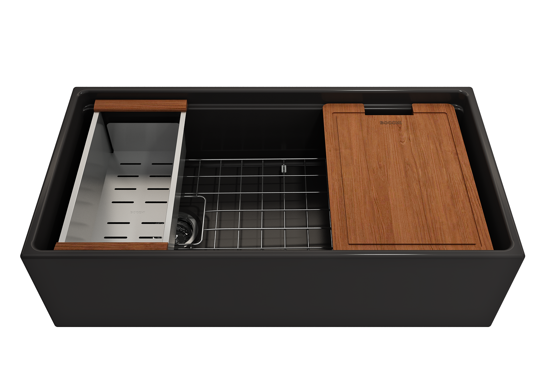 Contempo Step-Rim Apron Front Fireclay 36 in. Single Bowl Kitchen Sink with Integrated Work Station & Accessories 1505