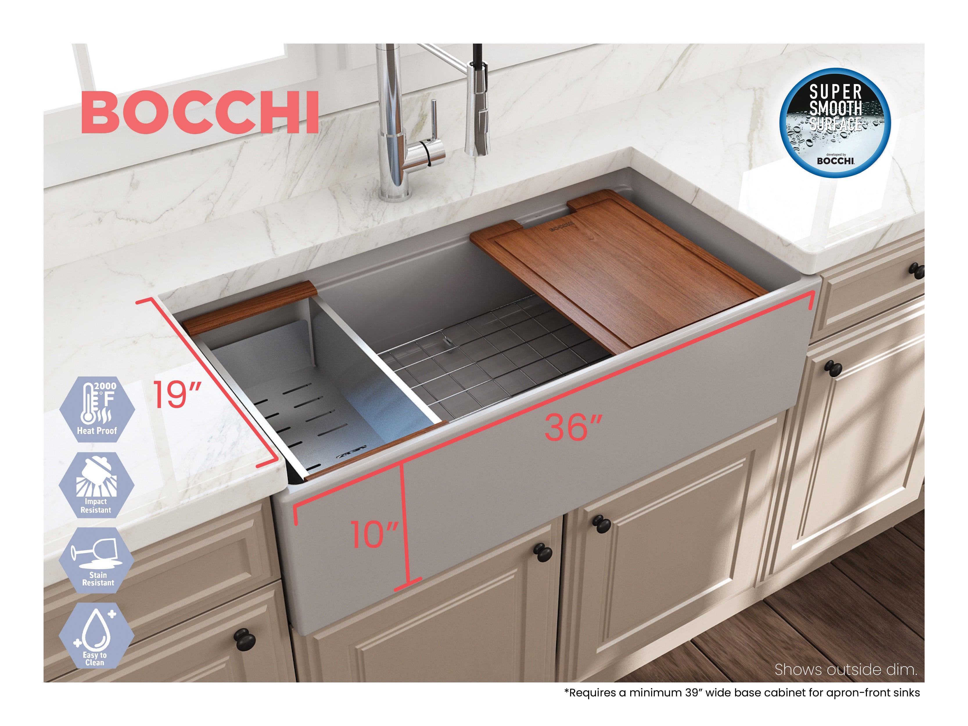 Contempo Step-Rim Apron Front Fireclay 36 in. Single Bowl Kitchen Sink with Integrated Work Station & Accessories 1505
