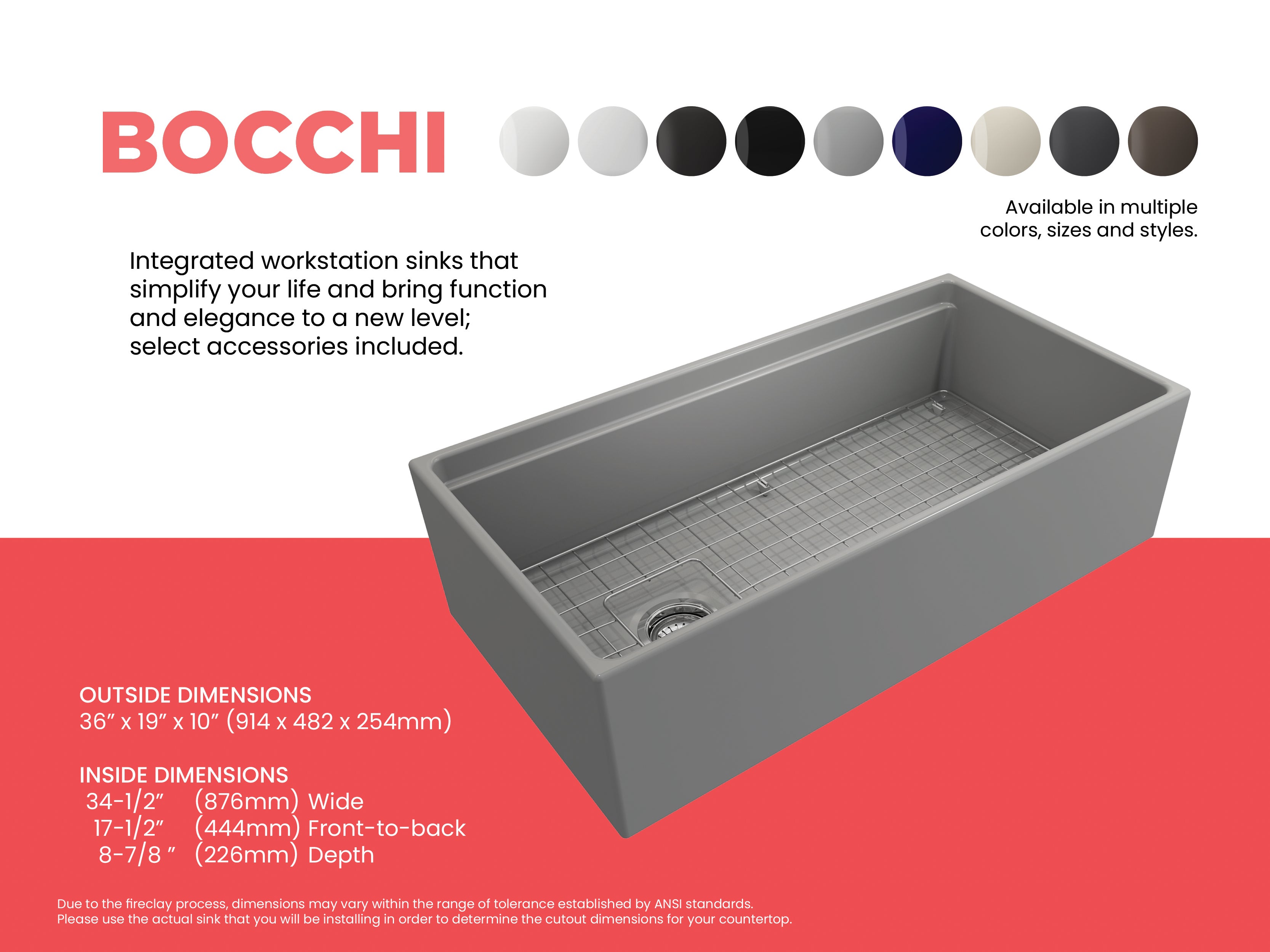 Contempo Step-Rim Apron Front Fireclay 36 in. Single Bowl Kitchen Sink with Integrated Work Station & Accessories 1505