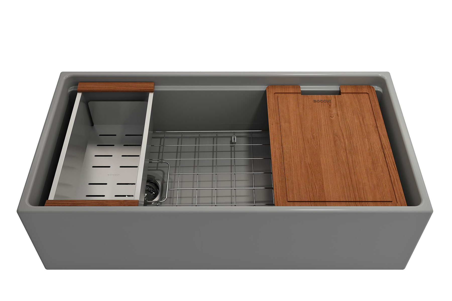 Contempo Step-Rim Apron Front Fireclay 36 in. Single Bowl Kitchen Sink with Integrated Work Station & Accessories 1505