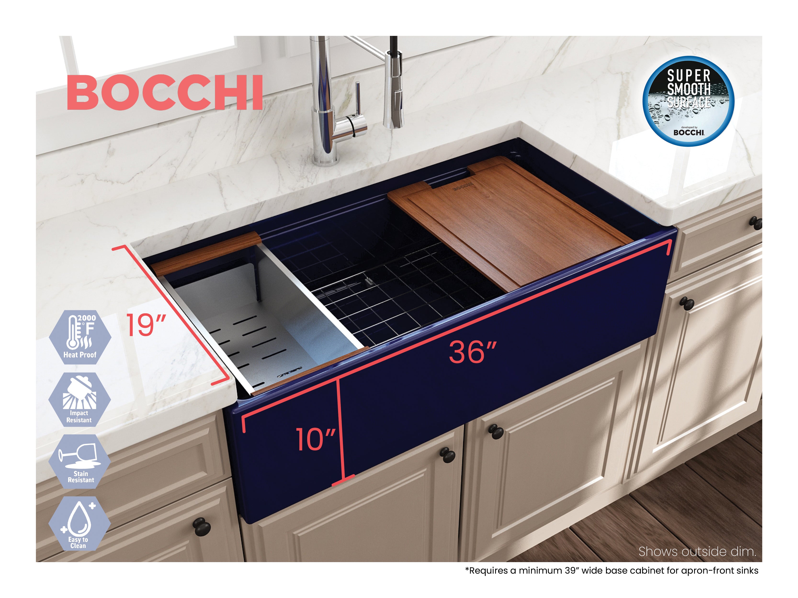 Contempo Step-Rim Apron Front Fireclay 36 in. Single Bowl Kitchen Sink with Integrated Work Station & Accessories 1505