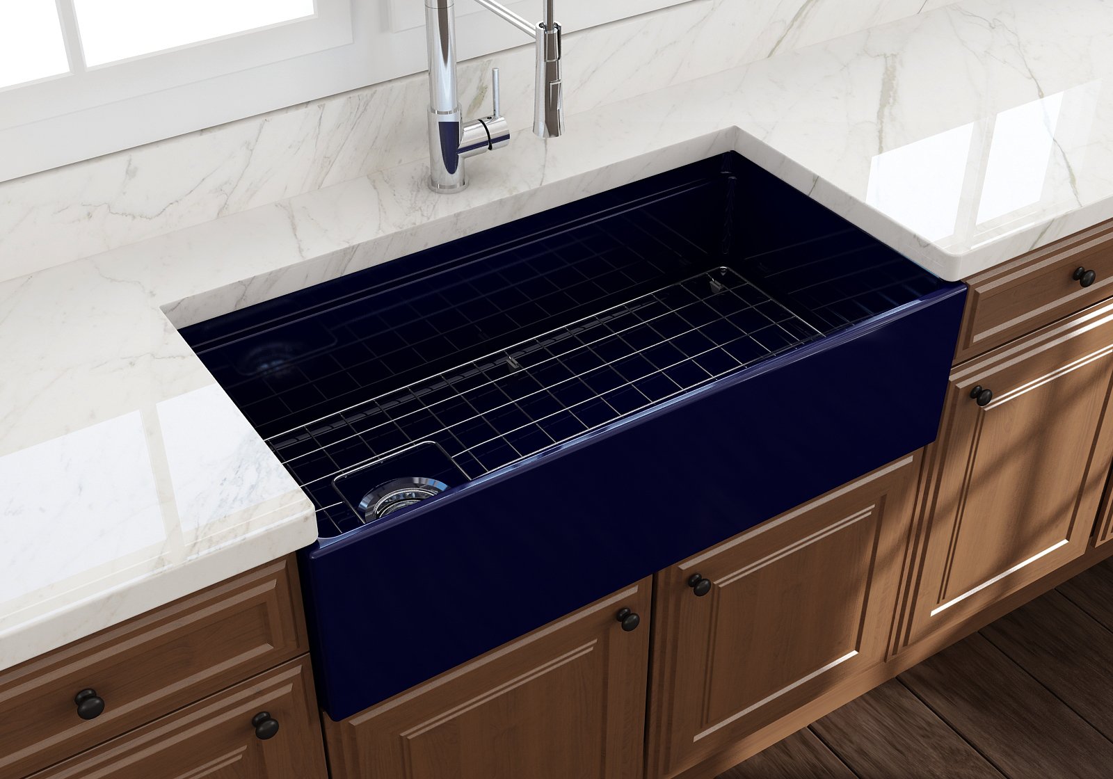 Contempo Step-Rim Apron Front Fireclay 36 in. Single Bowl Kitchen Sink with Integrated Work Station & Accessories 1505
