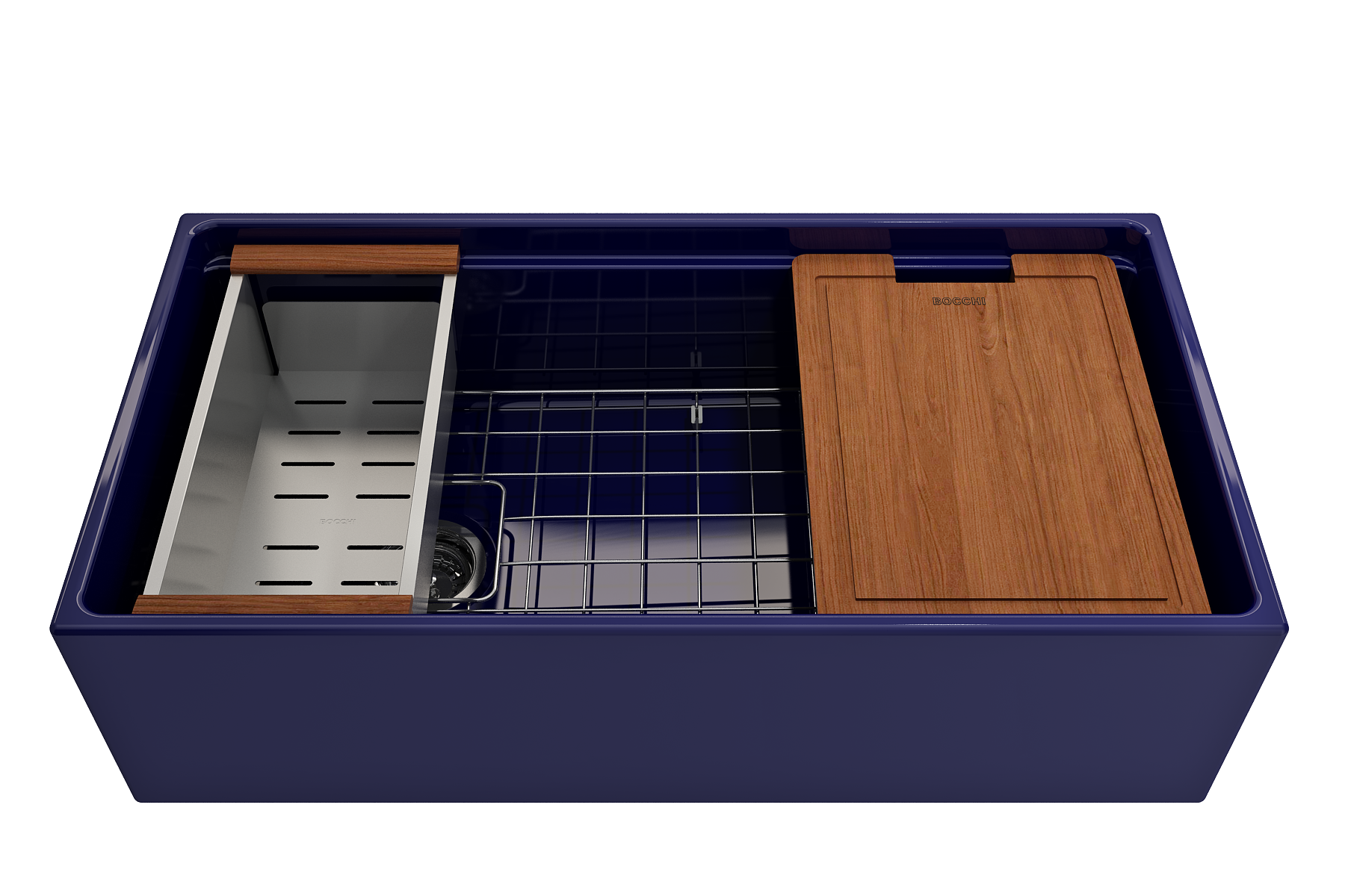 Contempo Step-Rim Apron Front Fireclay 36 in. Single Bowl Kitchen Sink with Integrated Work Station & Accessories 1505