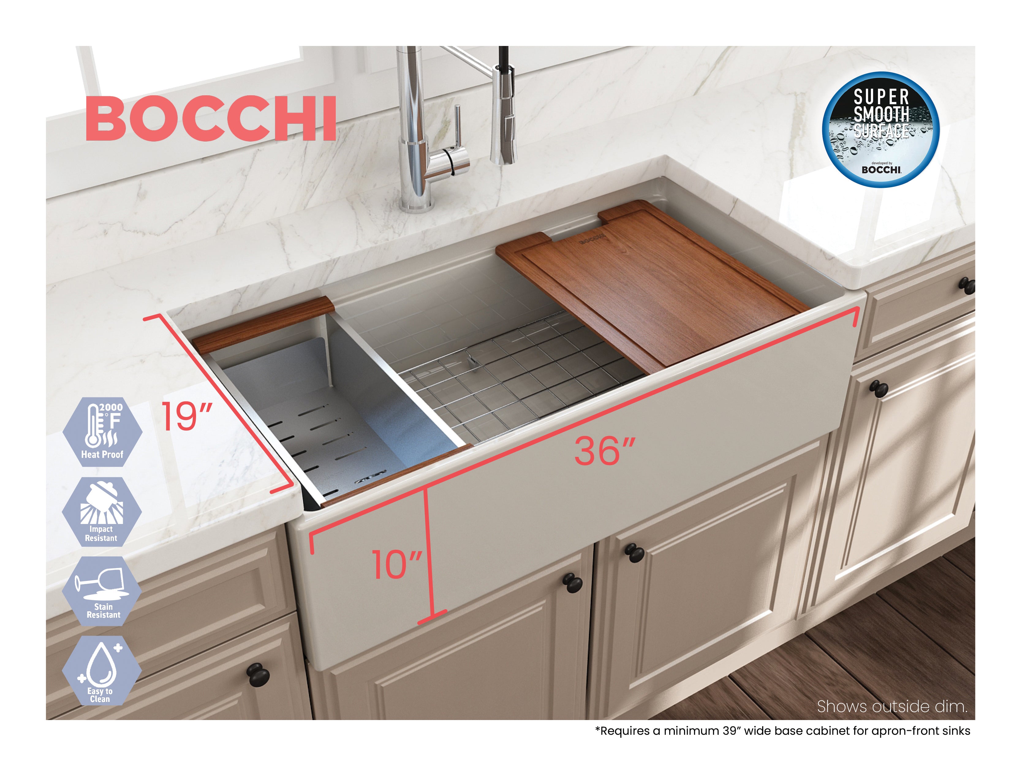 Contempo Step-Rim Apron Front Fireclay 36 in. Single Bowl Kitchen Sink with Integrated Work Station & Accessories 1505