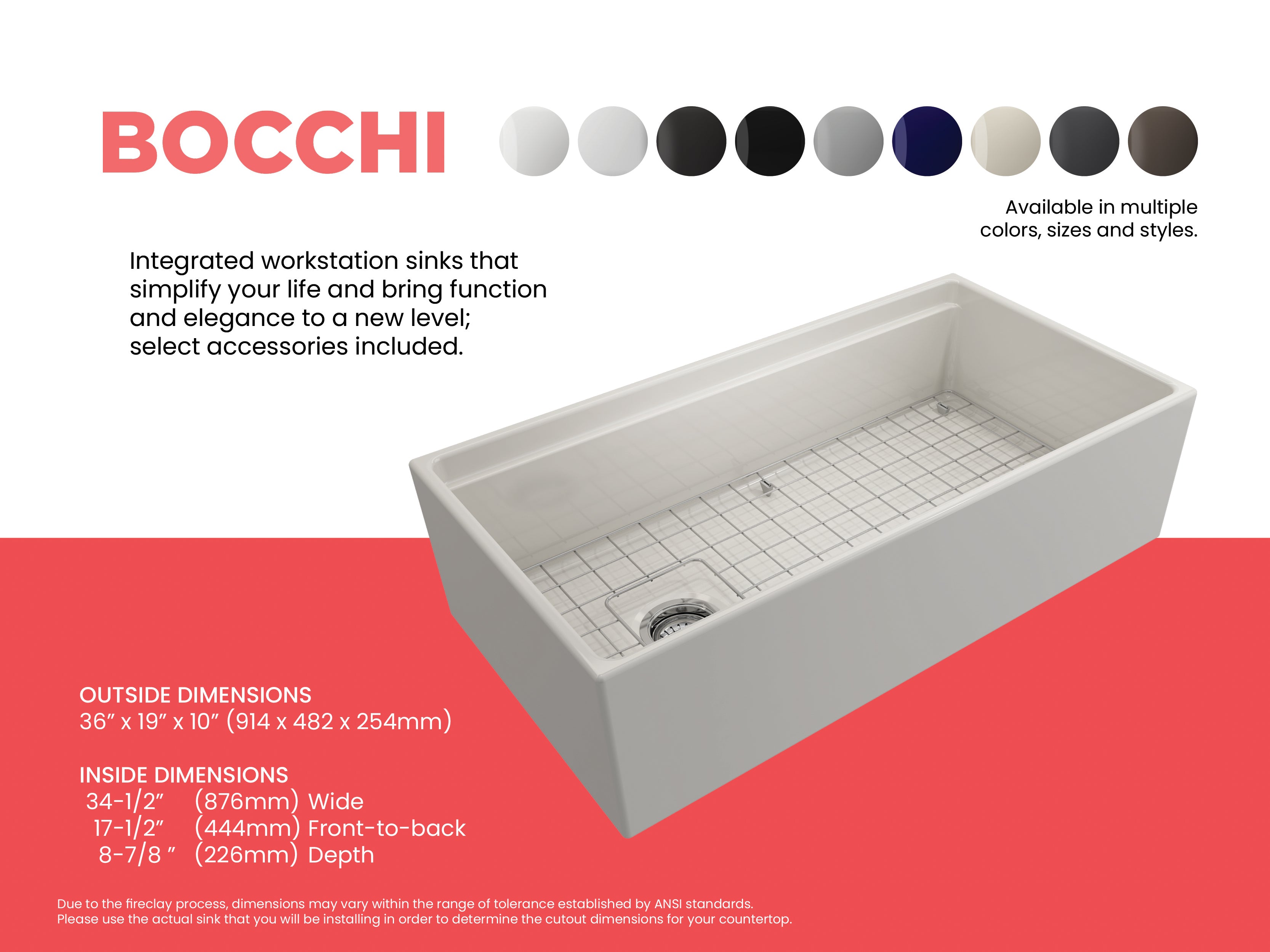 Contempo Step-Rim Apron Front Fireclay 36 in. Single Bowl Kitchen Sink with Integrated Work Station & Accessories 1505