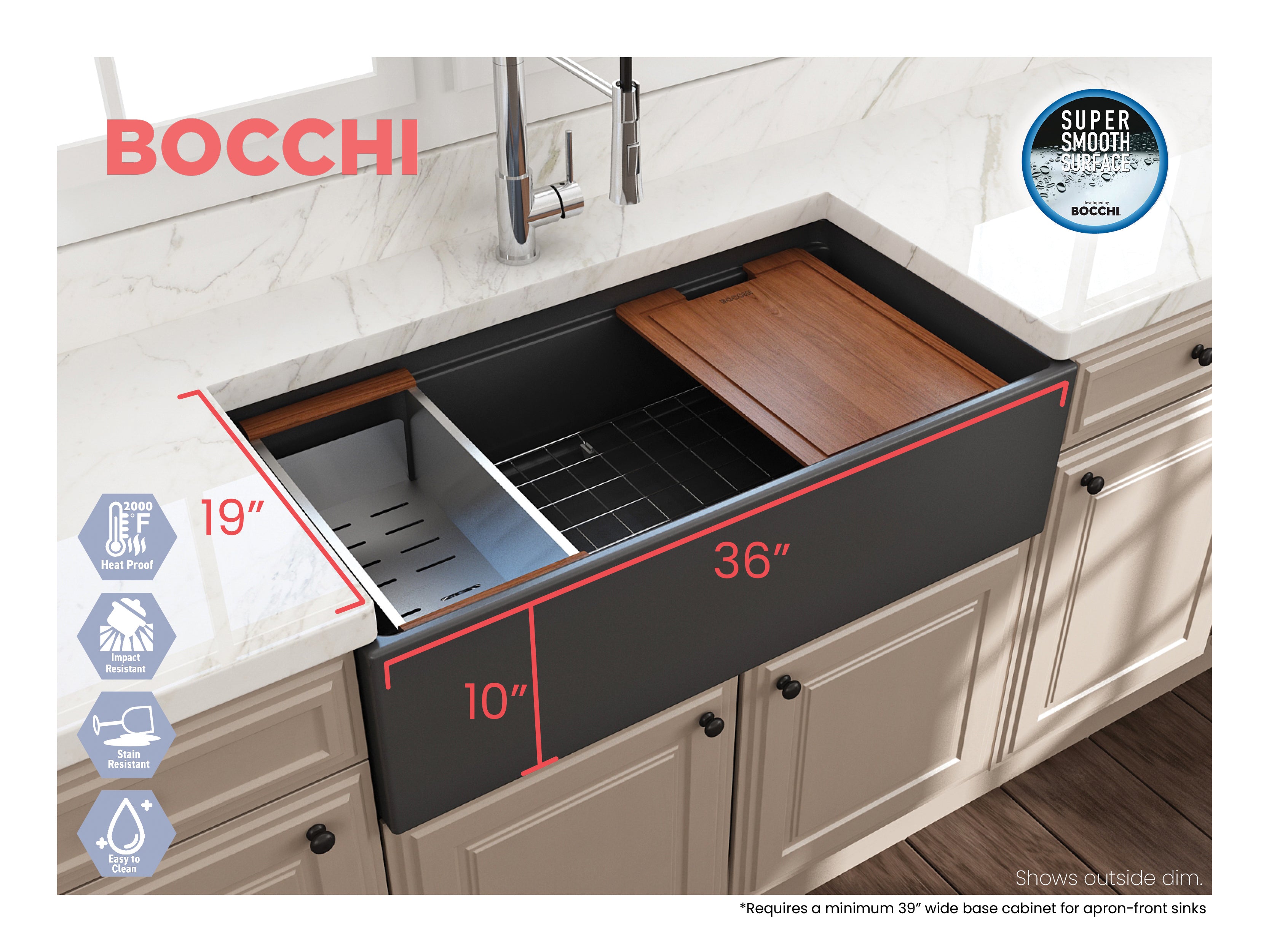 Contempo Step-Rim Apron Front Fireclay 36 in. Single Bowl Kitchen Sink with Integrated Work Station & Accessories 1505
