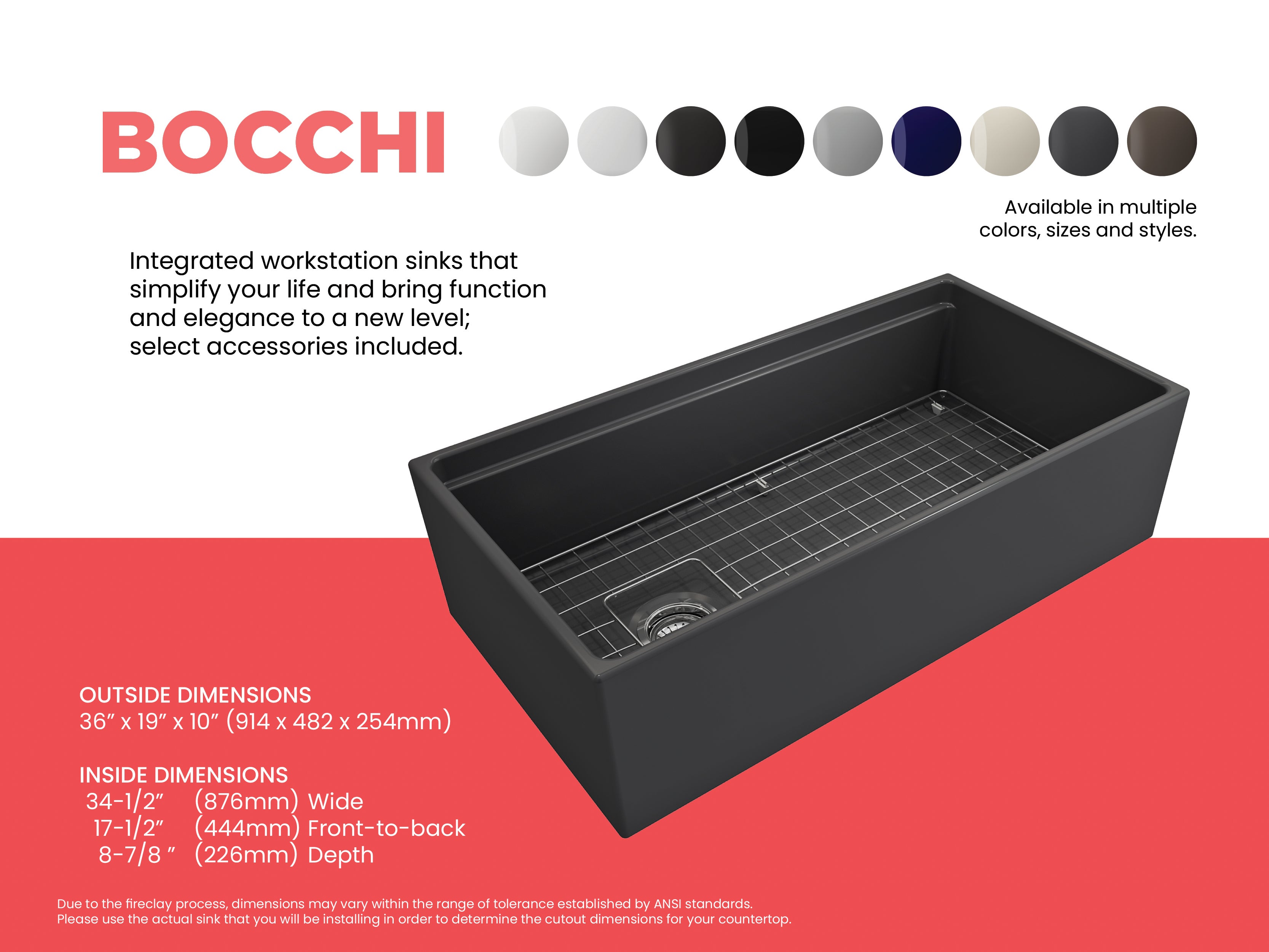Contempo Step-Rim Apron Front Fireclay 36 in. Single Bowl Kitchen Sink with Integrated Work Station & Accessories 1505