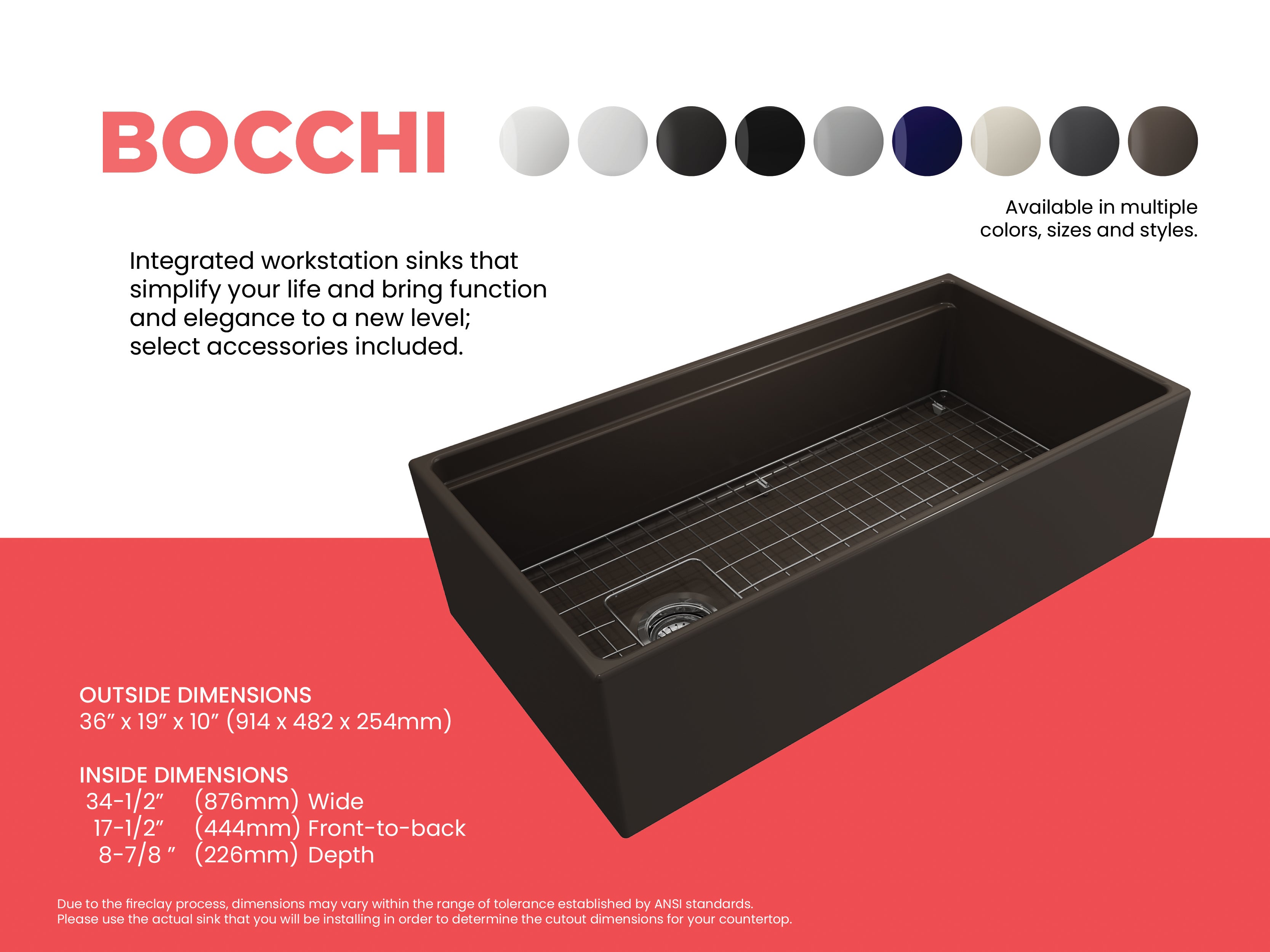 Contempo Step-Rim Apron Front Fireclay 36 in. Single Bowl Kitchen Sink with Integrated Work Station & Accessories 1505