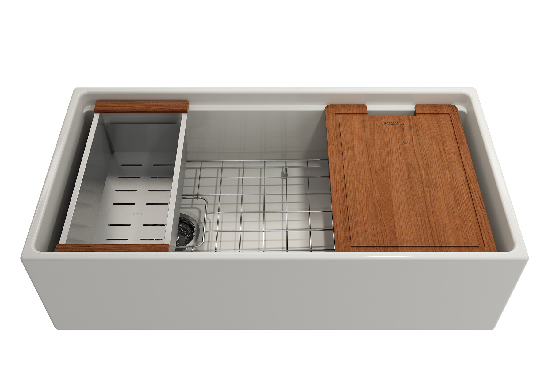 Contempo Step-Rim Apron Front Fireclay 36 in. Single Bowl Kitchen Sink with Integrated Work Station & Accessories 1505