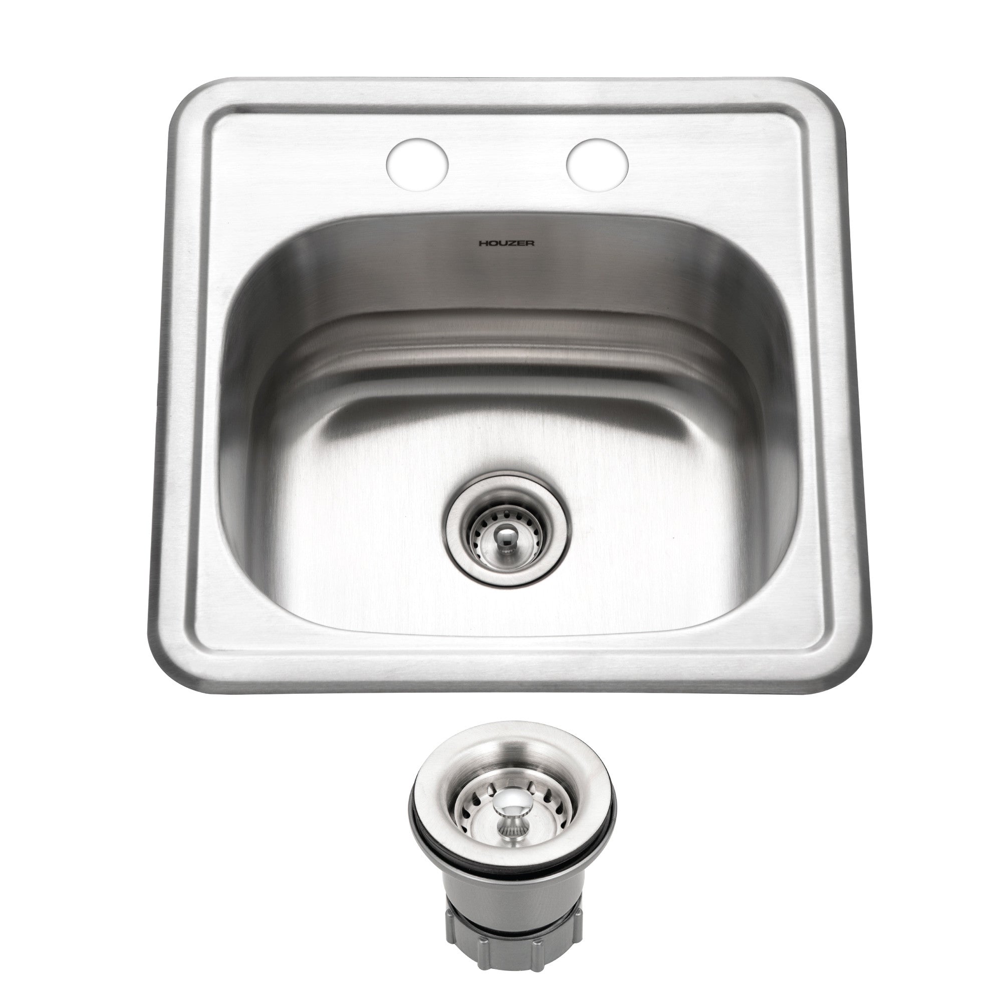 Houzer Hospitality 15 inch Stainless Steel Drop-in Topmount 2-hole Bar and Prep Sink - 1515-6BS