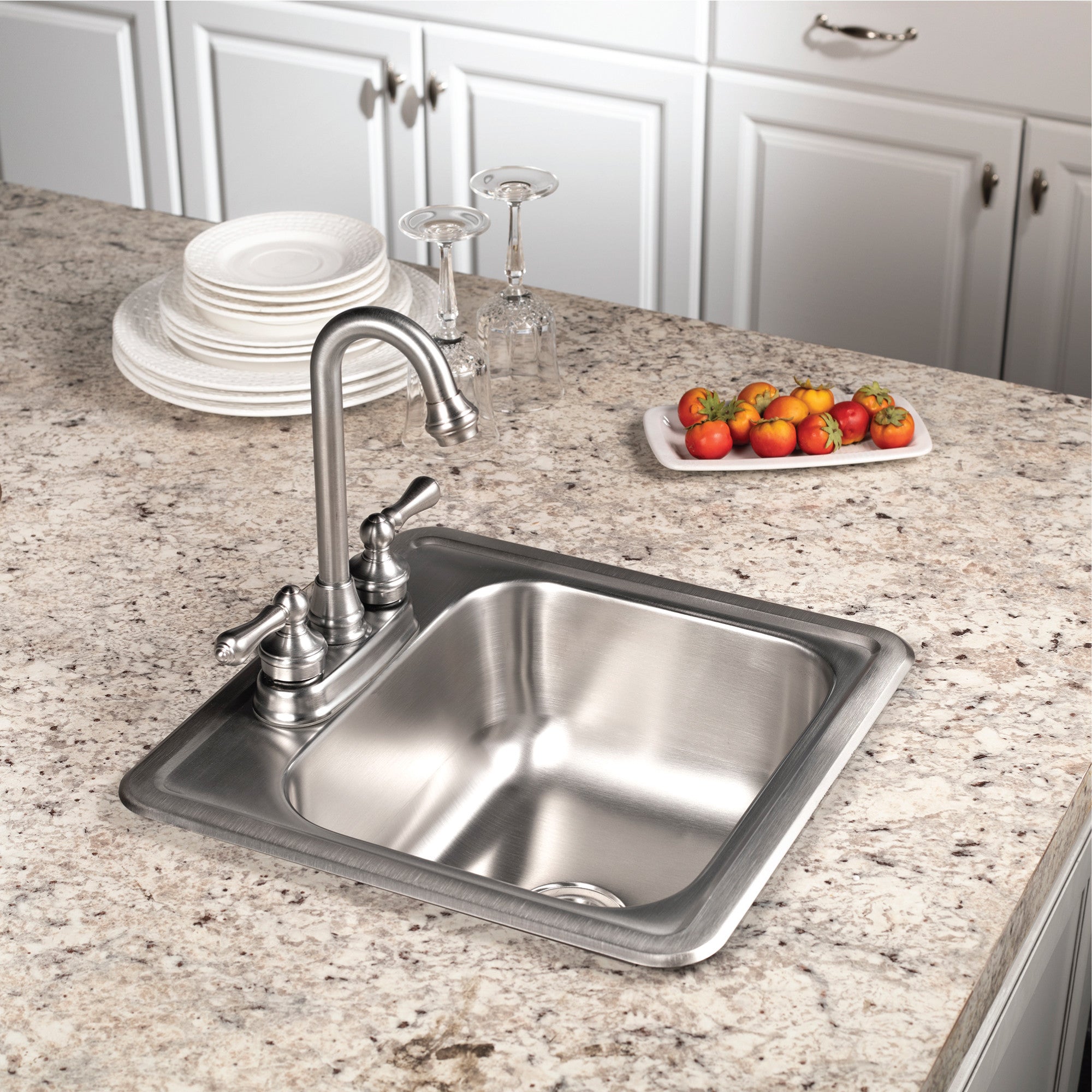 Houzer Hospitality 15 inch Stainless Steel Drop-in Topmount 2-hole Bar and Prep Sink - 1515-6BS