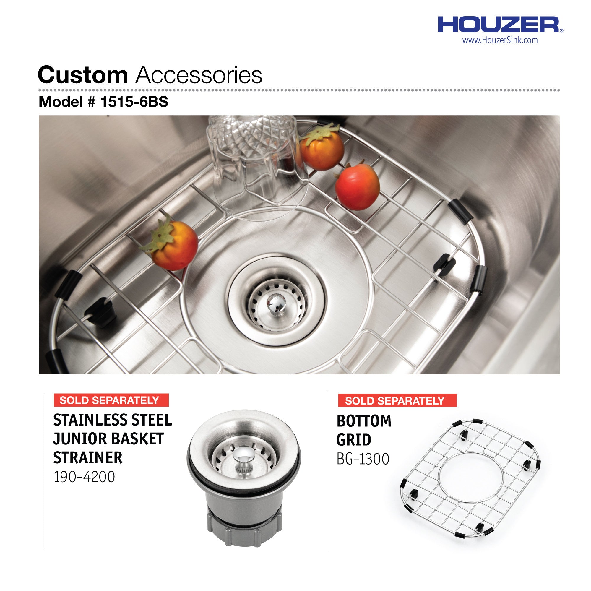 Houzer Hospitality 15 inch Stainless Steel Drop-in Topmount 2-hole Bar and Prep Sink - 1515-6BS