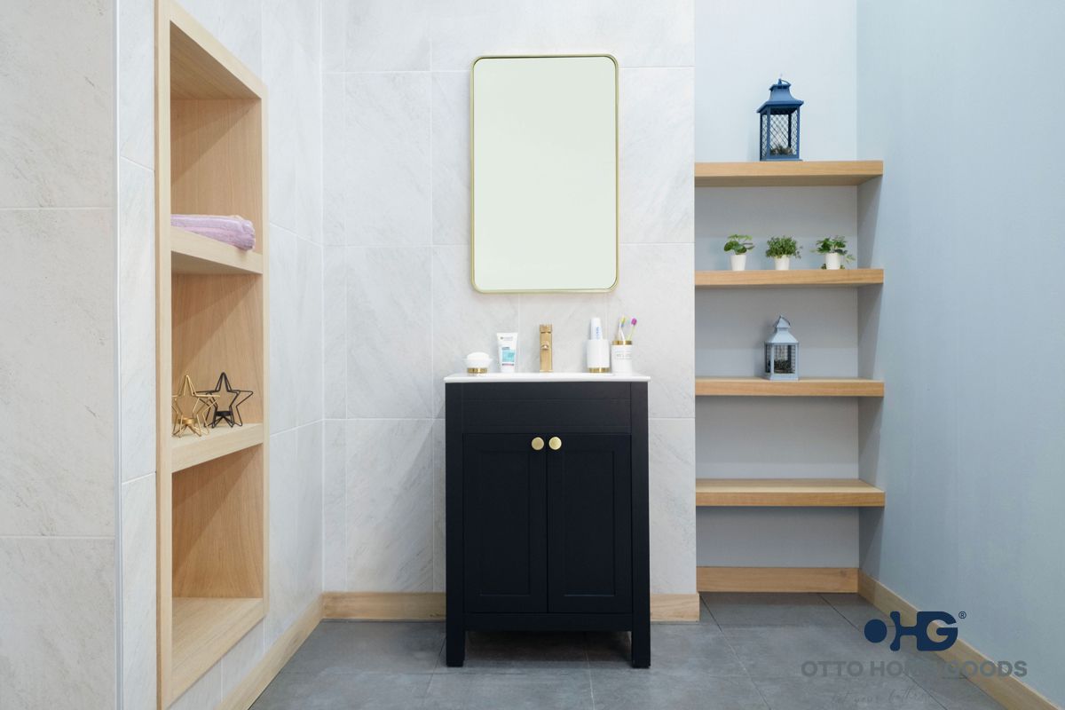 Aria 24" Black Bathroom Vanity with Integrated Porcelain Sink – Otto Home Goods