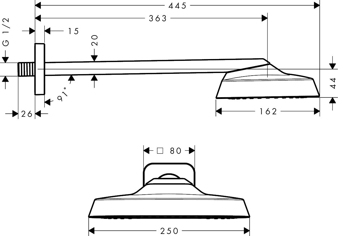 AXOR ShowerSphere Showerhead 250 1-Jet 1.75 GPM with Showerarm