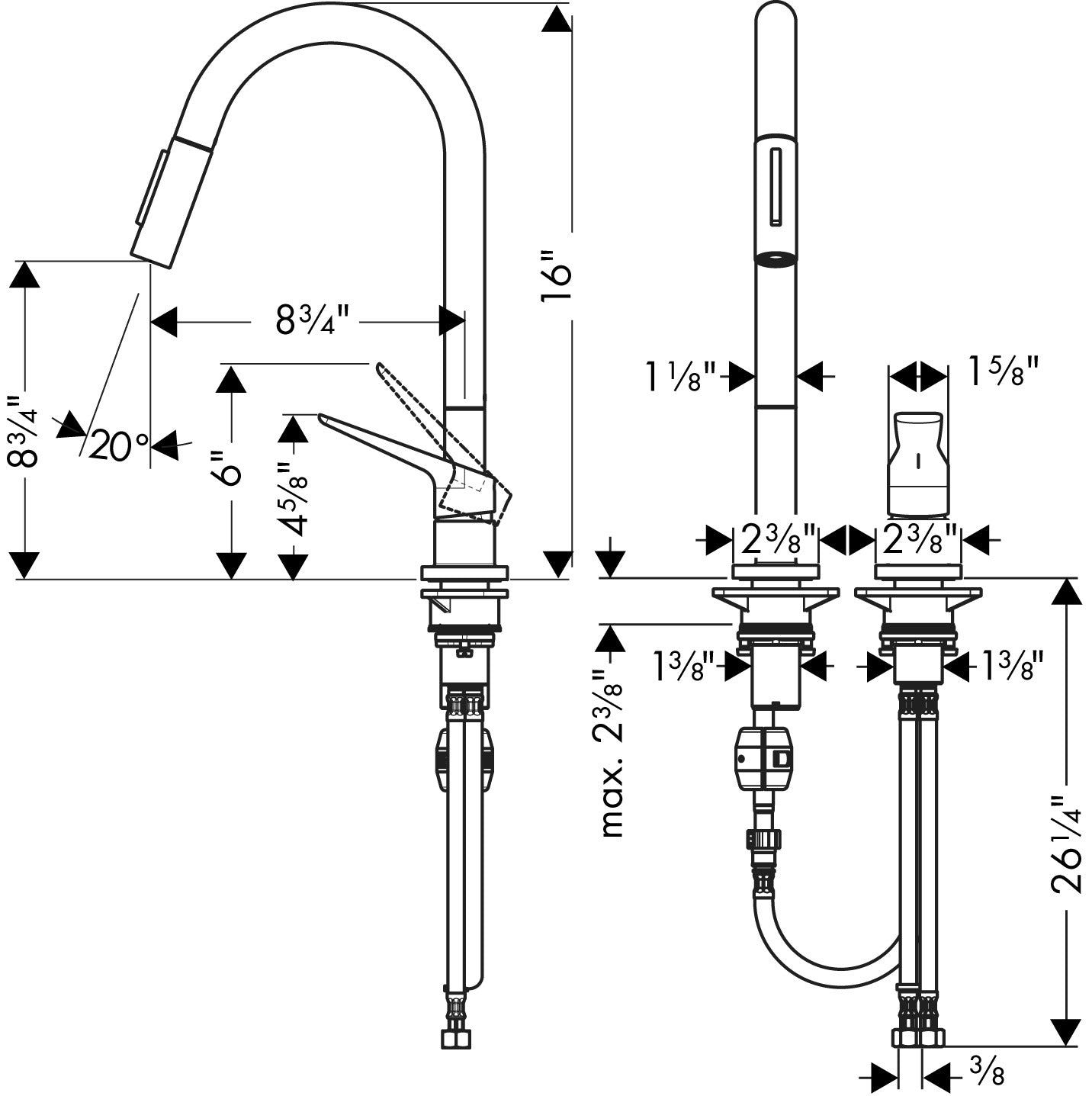 AXOR Citterio M 2-Hole Single-Handle Kitchen Faucet 2-Spray Pull-Down, 1.75 GPM