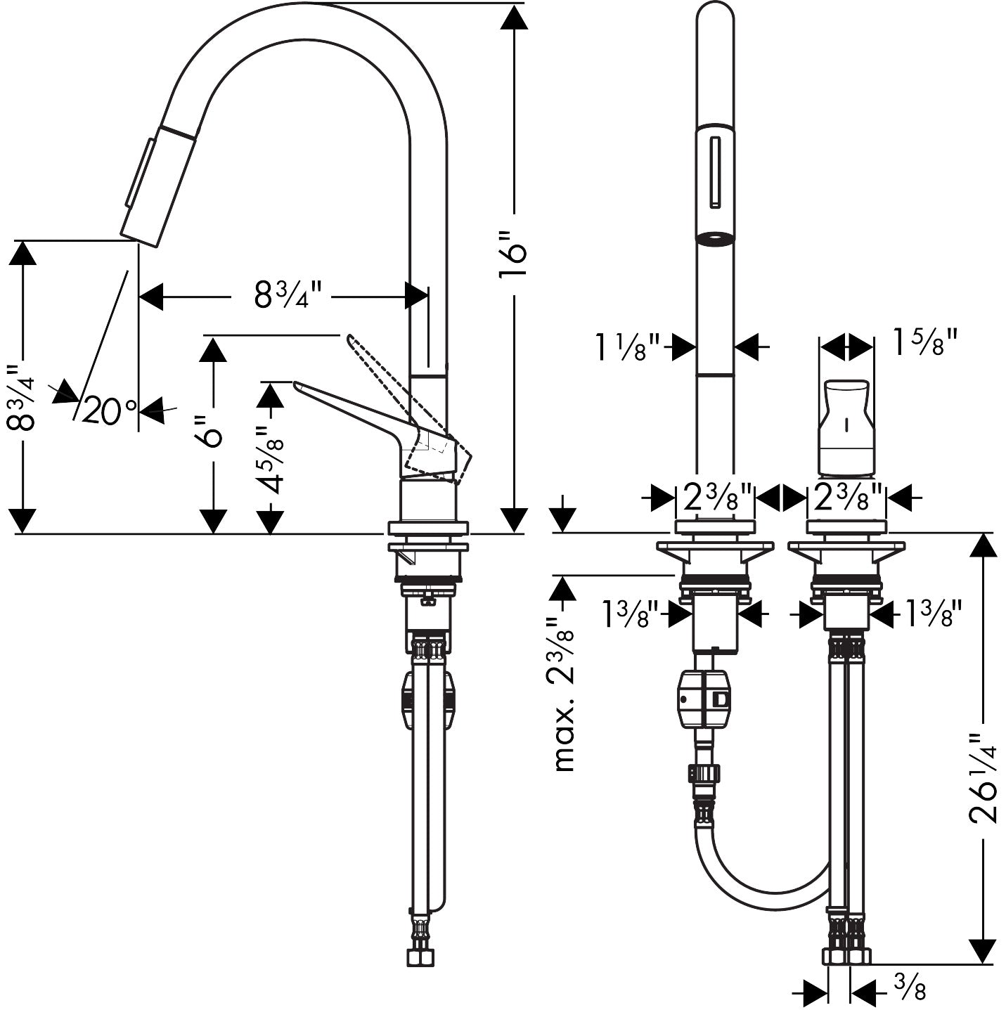 AXOR Citterio M 2-Hole Single-Handle Kitchen Faucet 2-Spray Pull-Down, 1.75 GPM